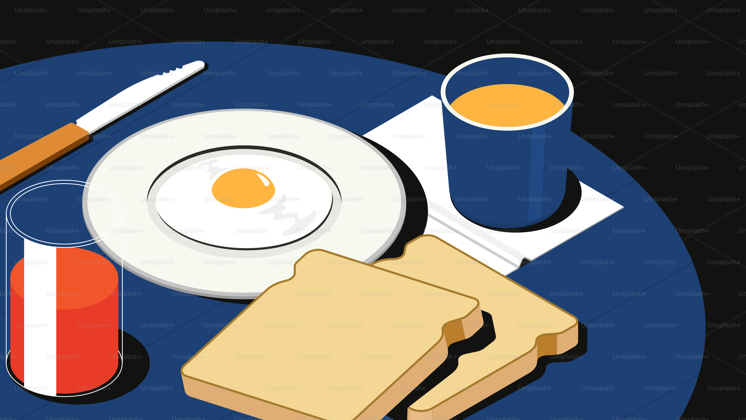Fried egg with toast and juice for breakfast