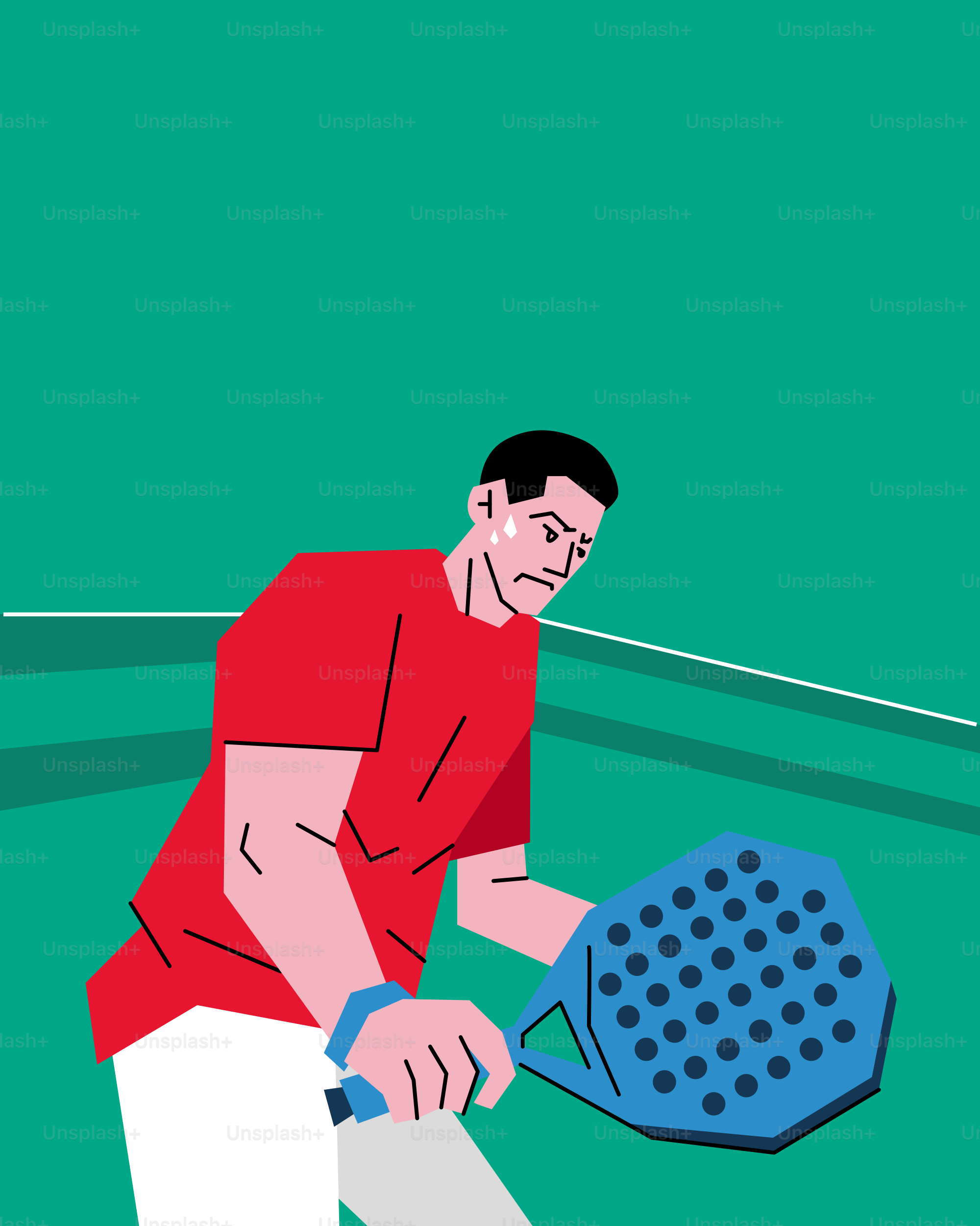 Man playing padel tennis on a green court.