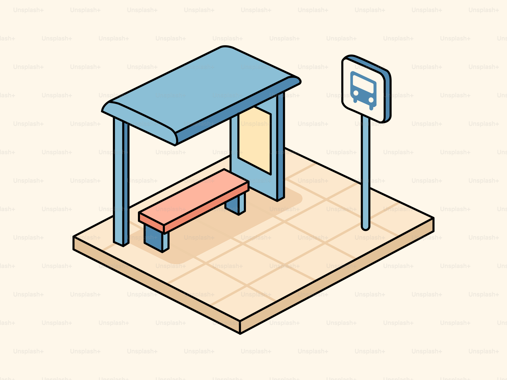 An empty bus stop with a bench and sign.