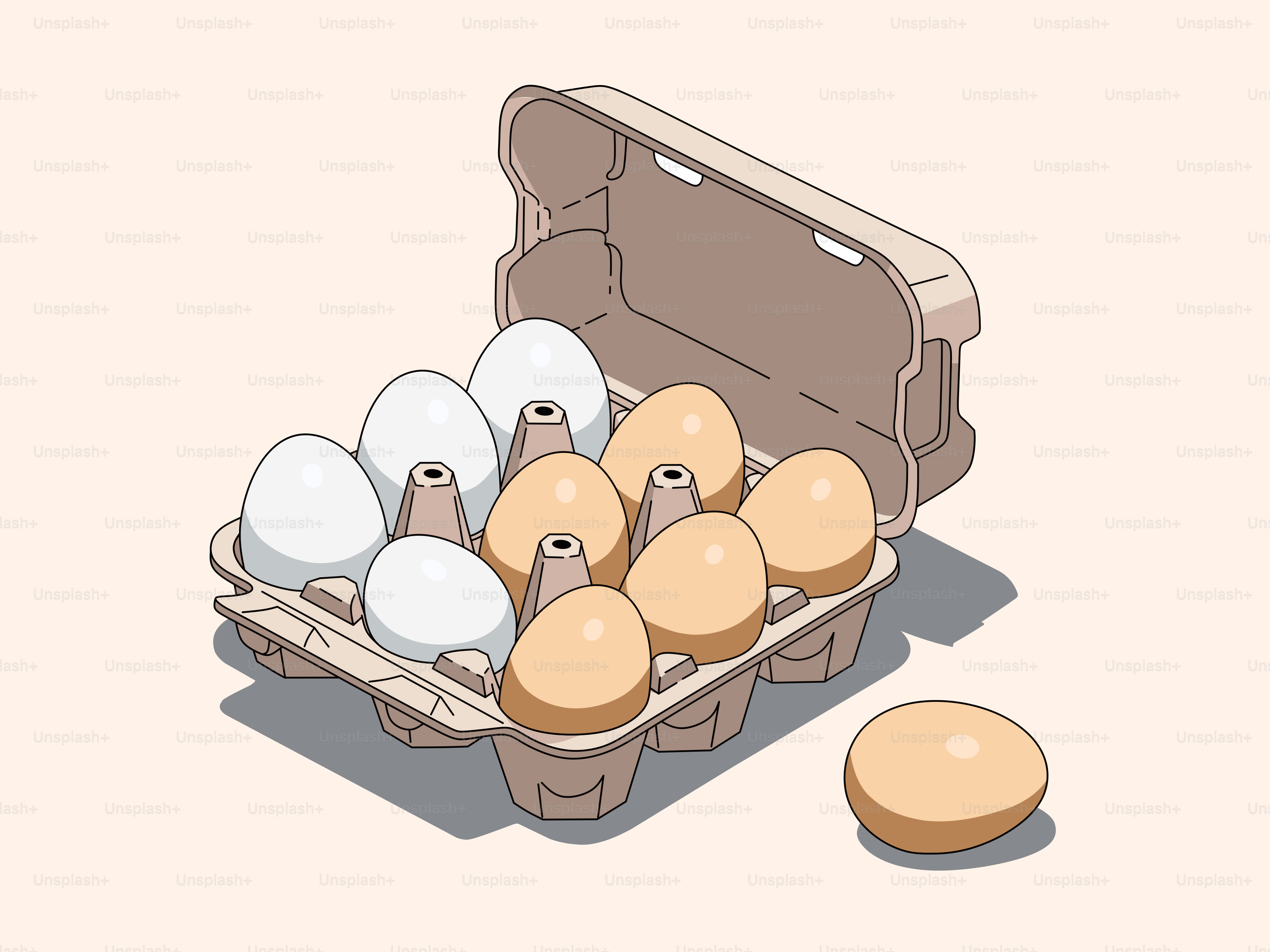 Carton of white and brown eggs with one egg outside.
