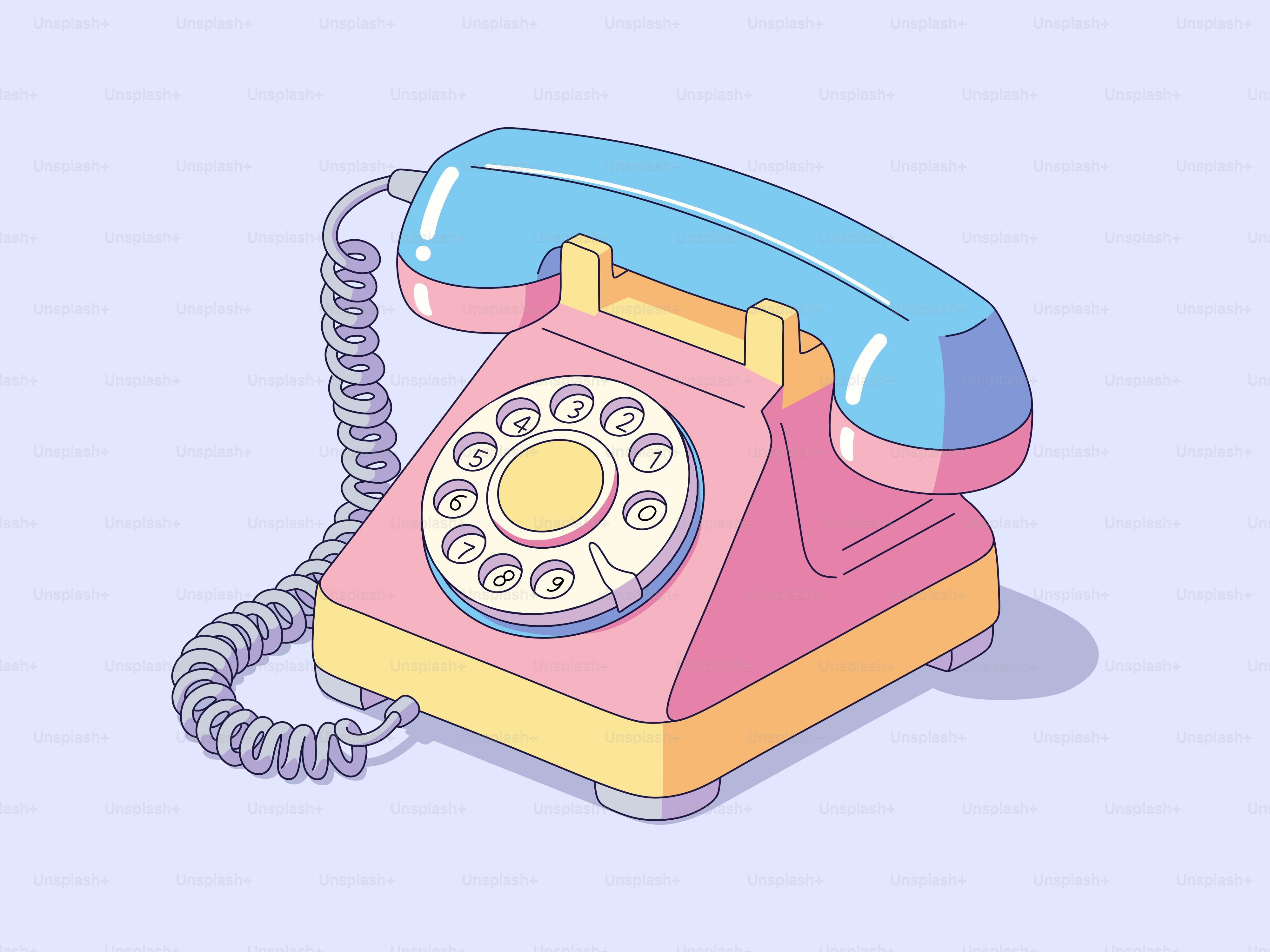 Retro pink and blue rotary telephone on pastel background