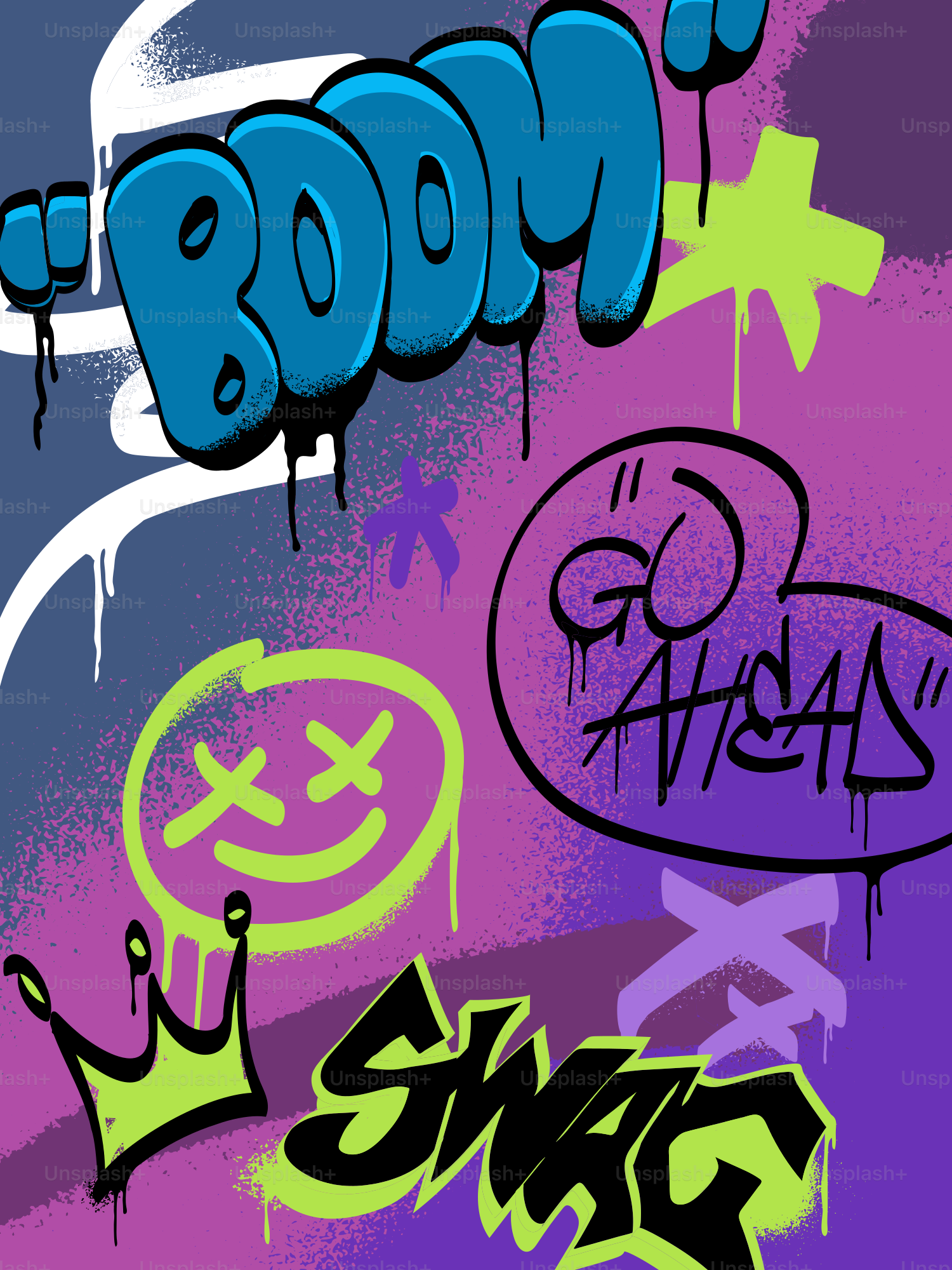 Arte del graffiti con palabras y símbolos, onomatopeya. vector – Imagen de  Ilustración en Unsplash, image size:3000x4000