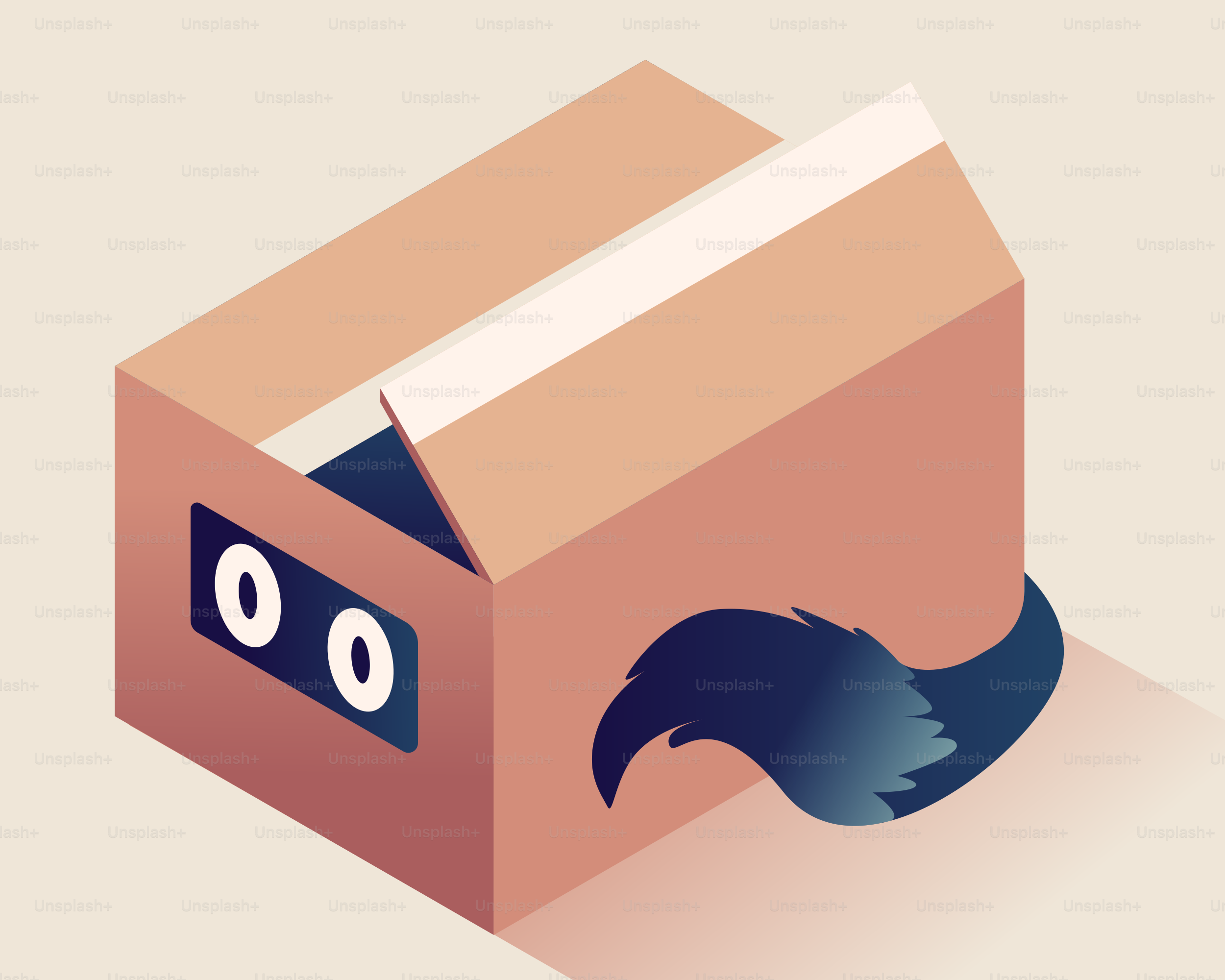 段ボール箱から覗く漫画のキツネ。