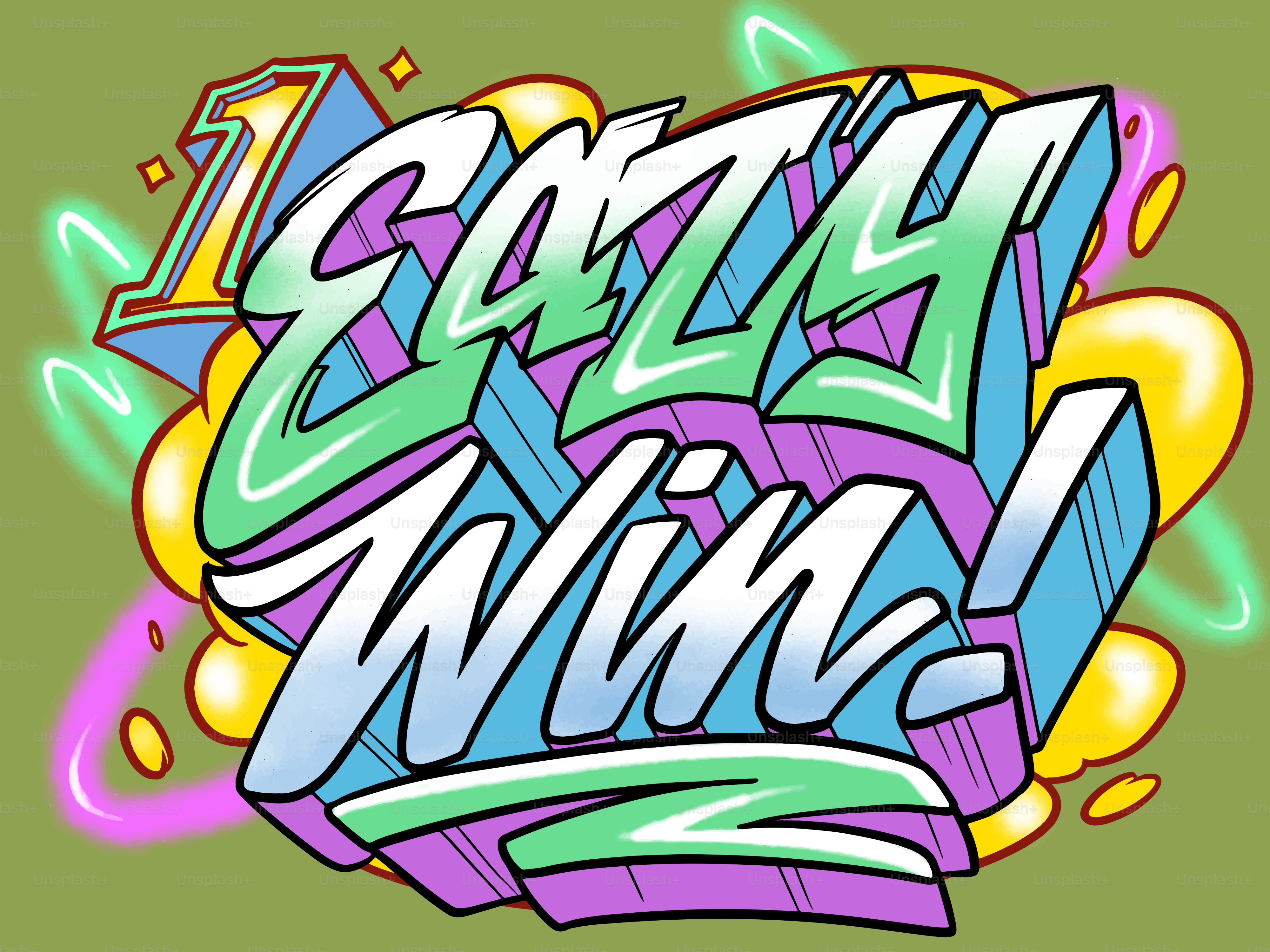 Graffiti art spelling out "1 easy win!"
