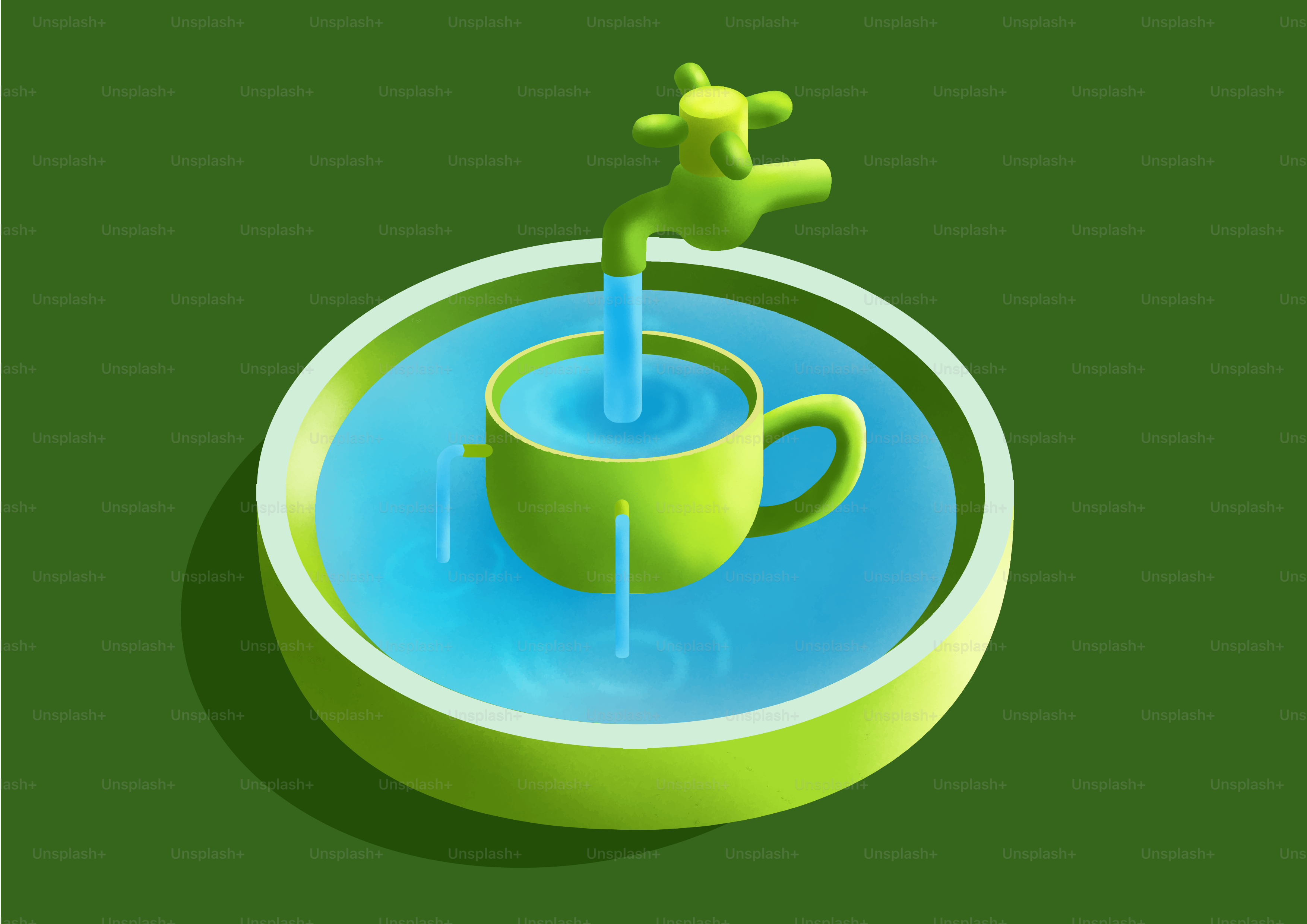 Água enchendo um copo em uma bacia.