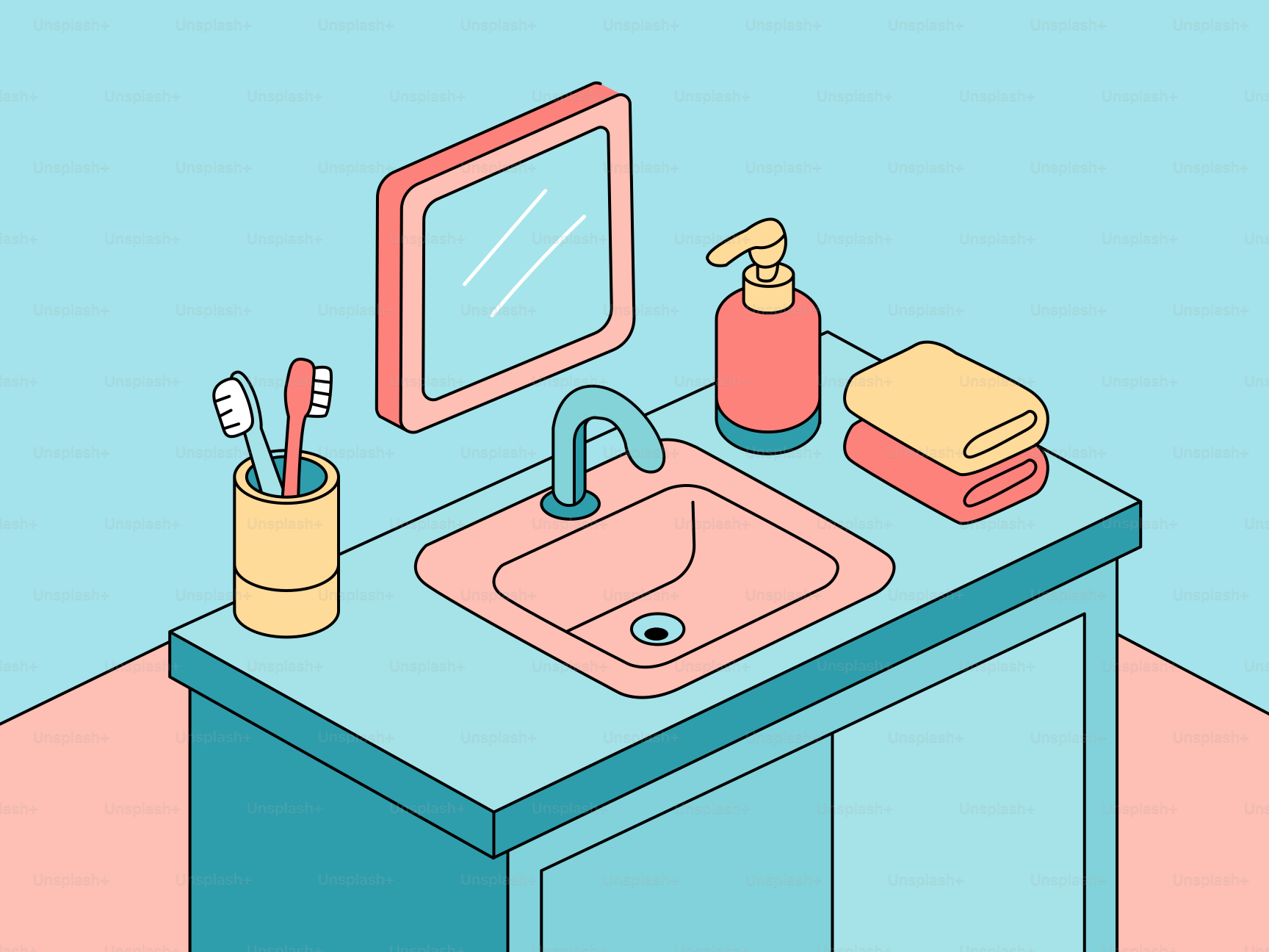 Lavandino del bagno con articoli da toeletta e asciugamani