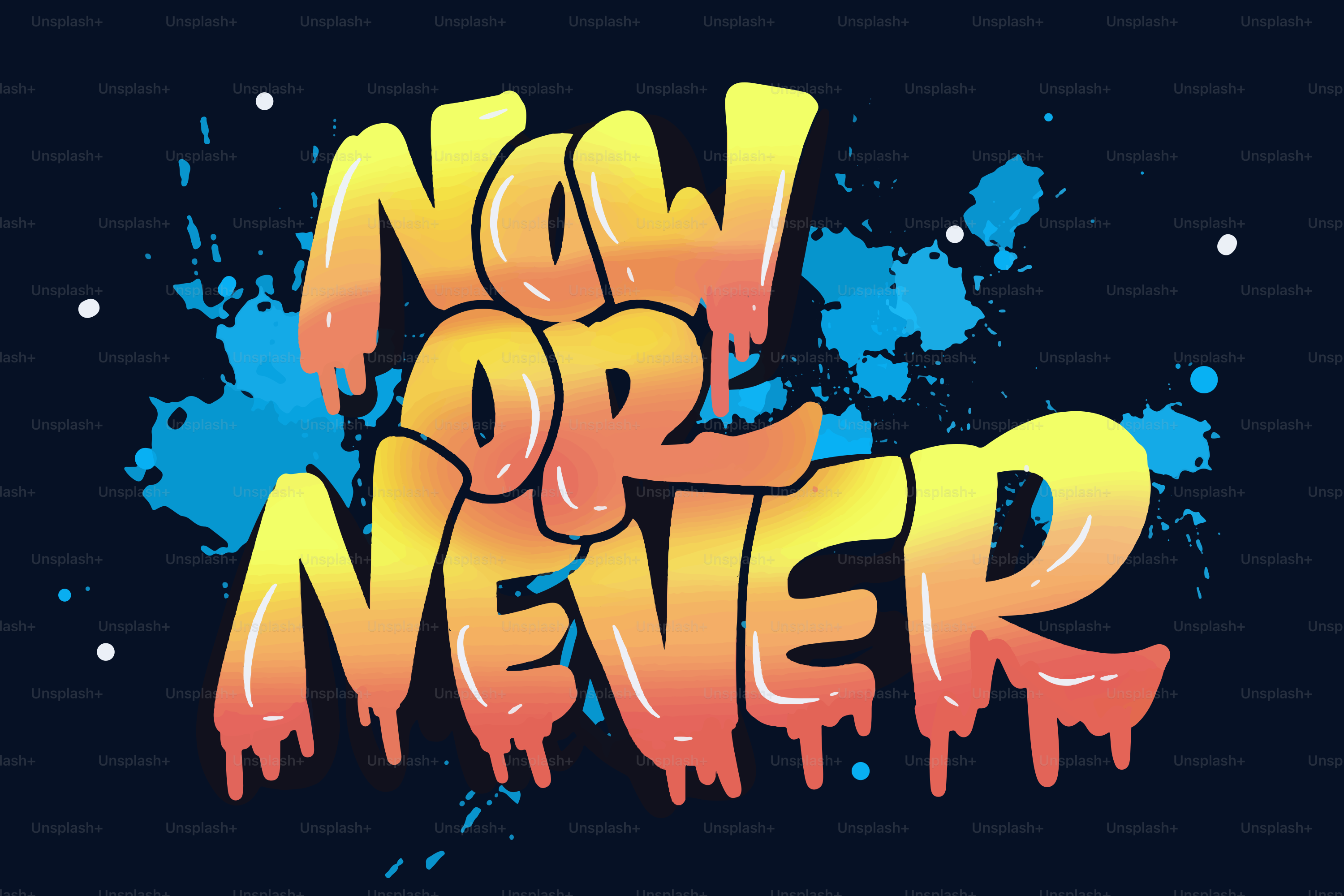 「Now or Never」という文字のグラフィティアート。