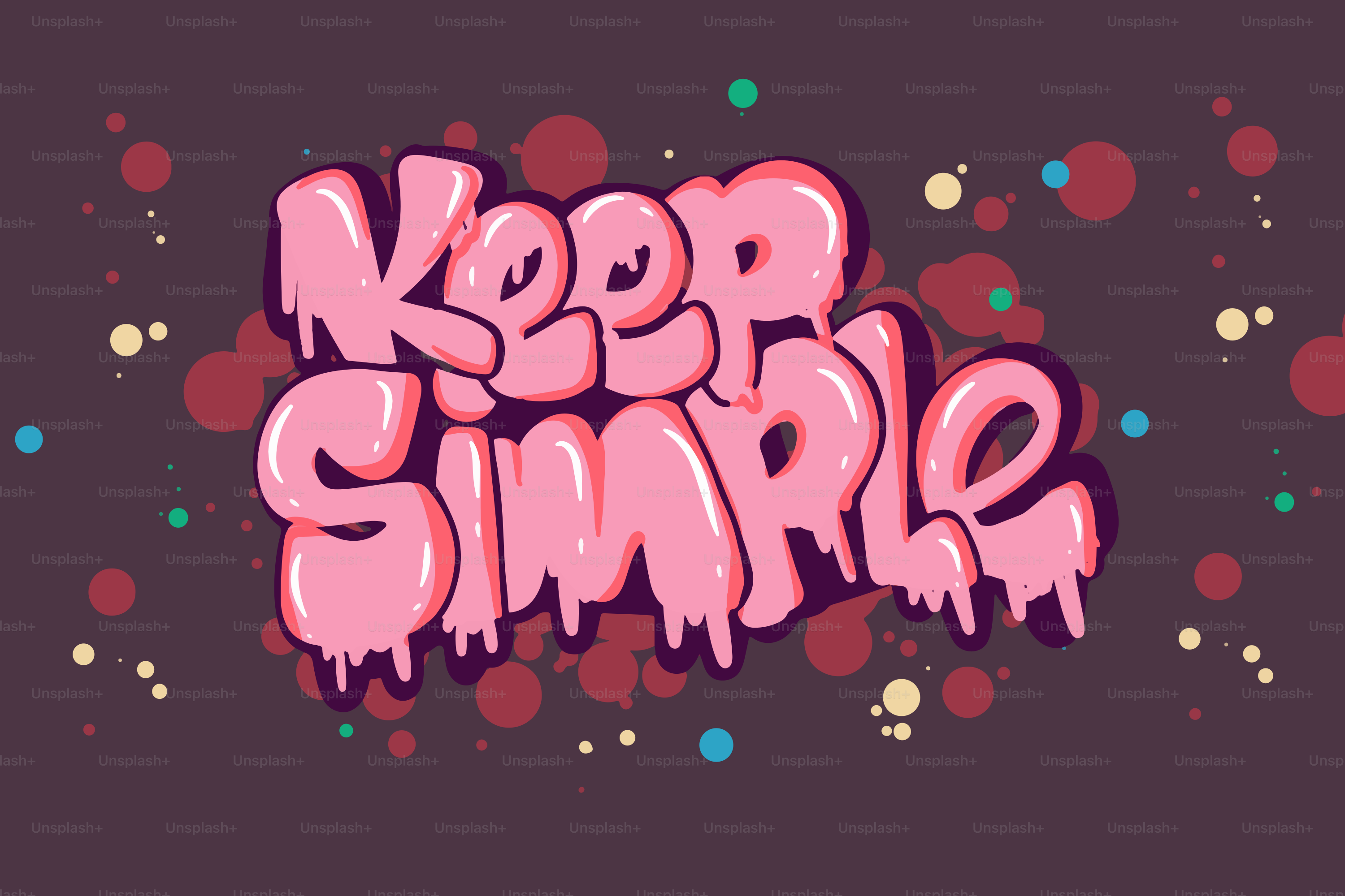 Pink graffiti text reads "keep simple"