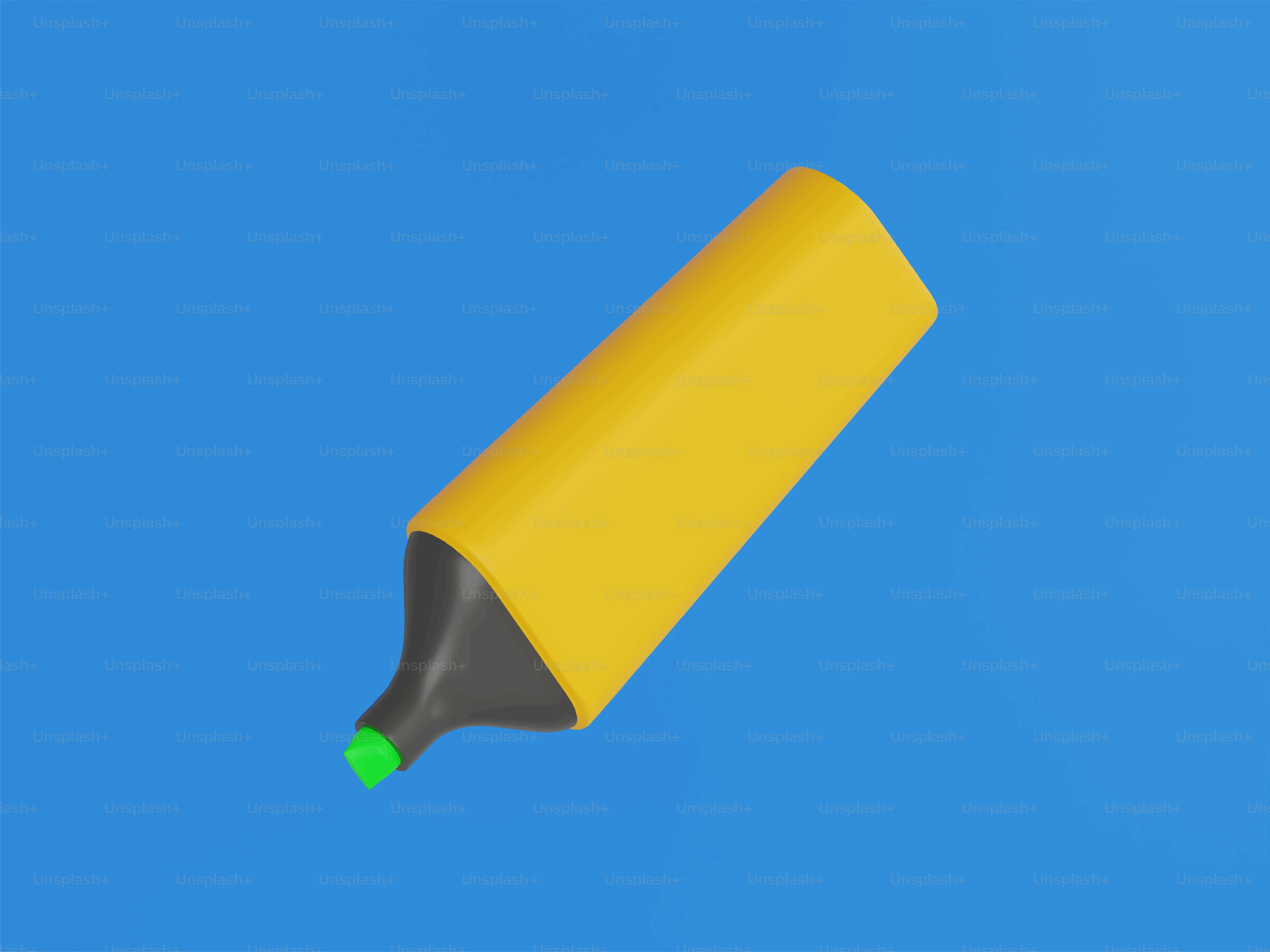 Yellow highlighter pen on a blue background