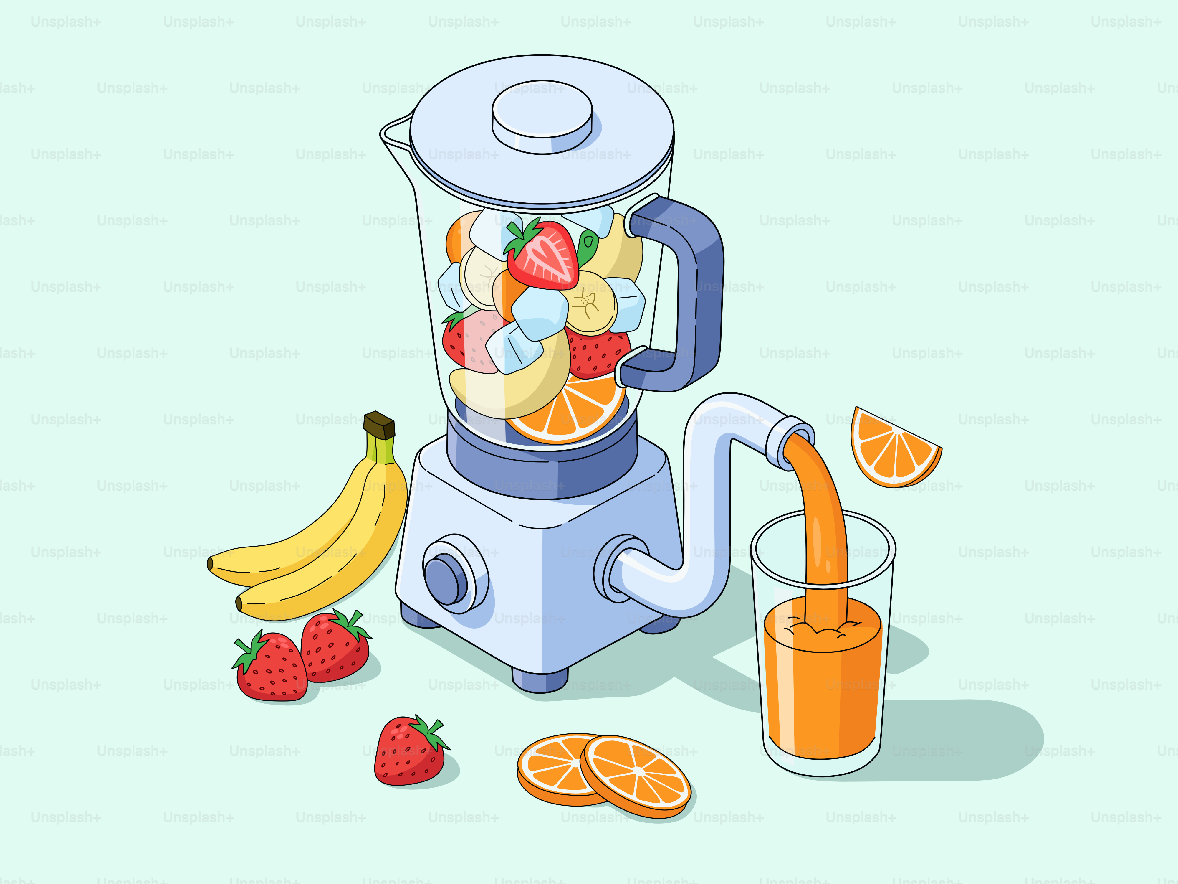 Mixer gefüllt mit Obst, macht Saft.