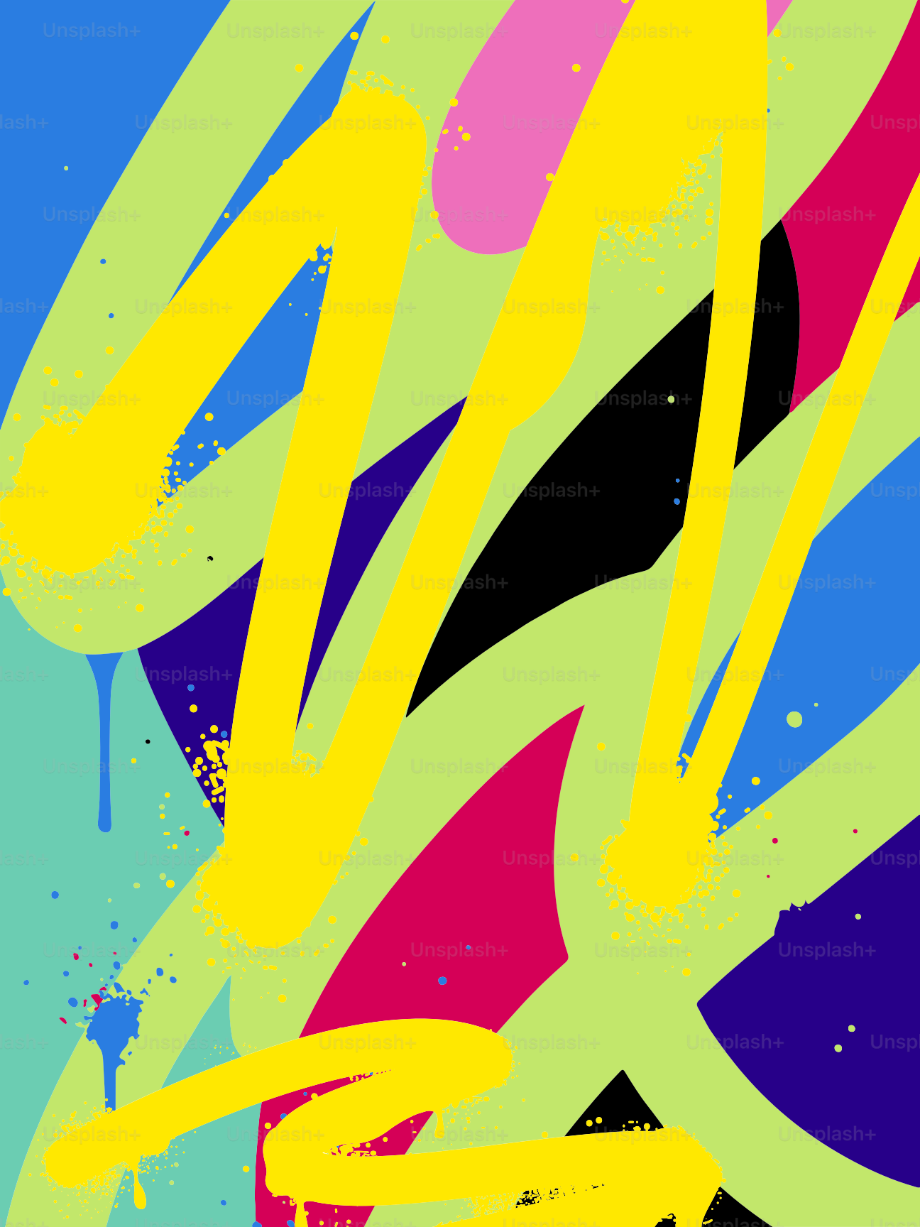 Graffiti astratti colorati con linee gialle e gocce