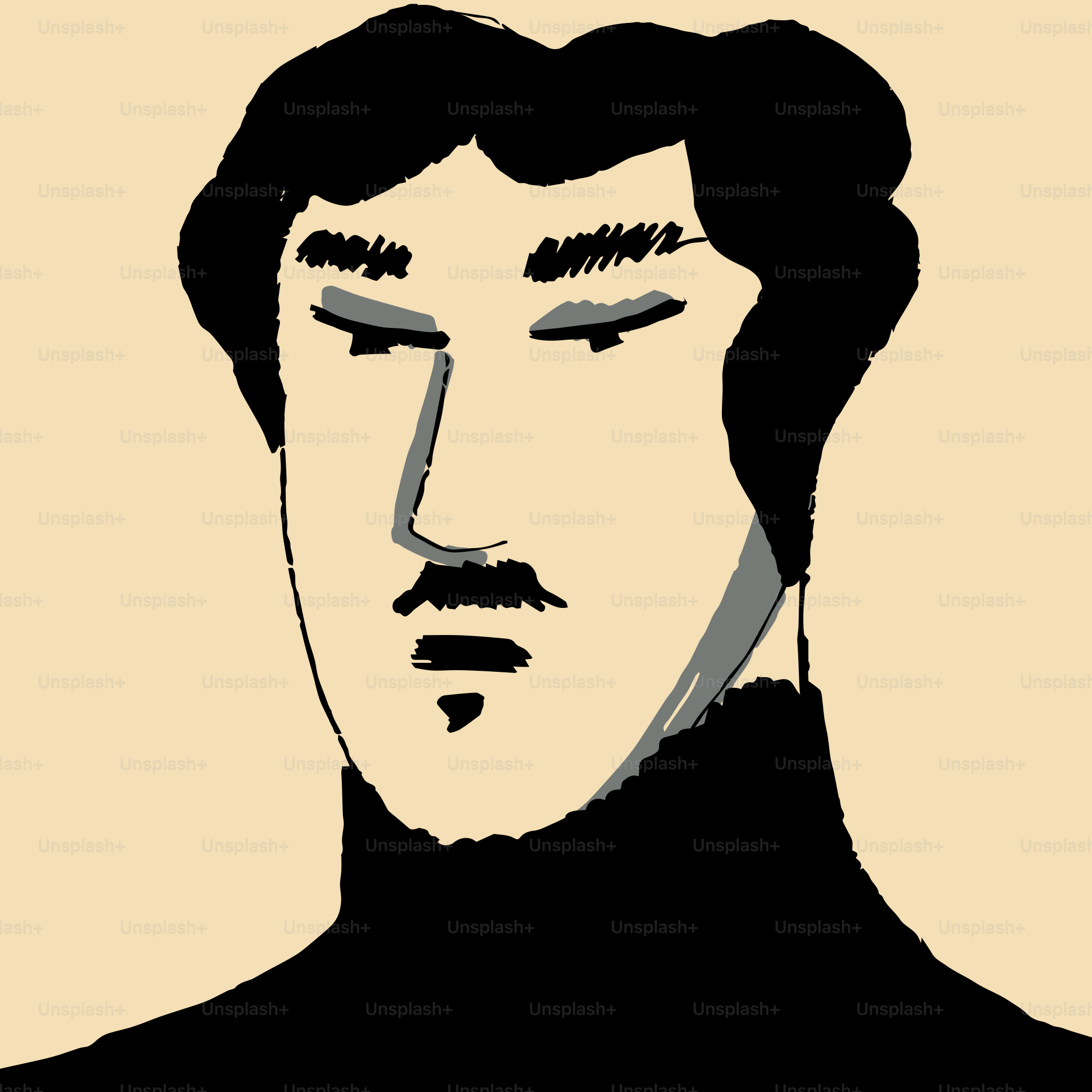 Stylized portrait of a man with a mustache.