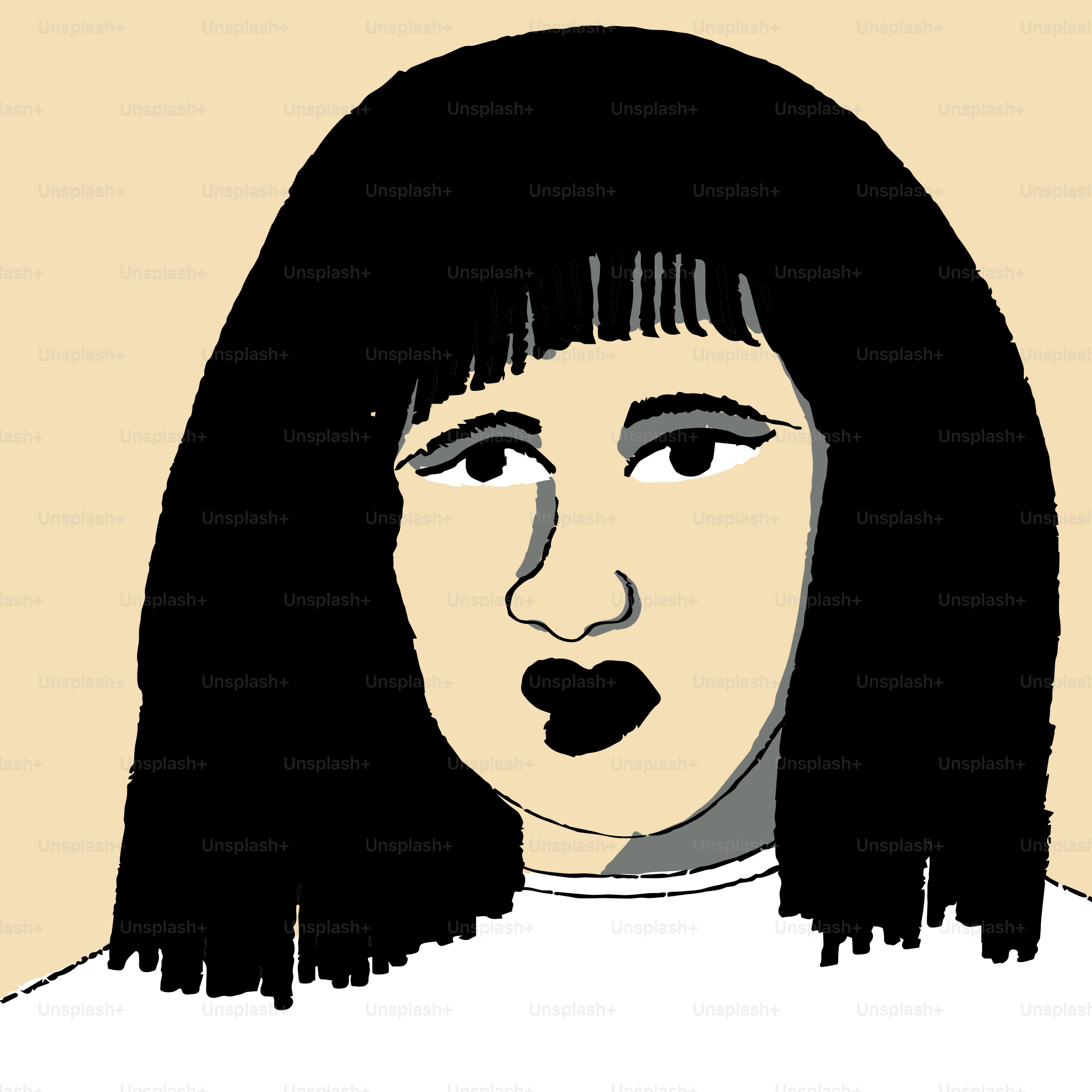 Stylized portrait of a woman with dark hair.