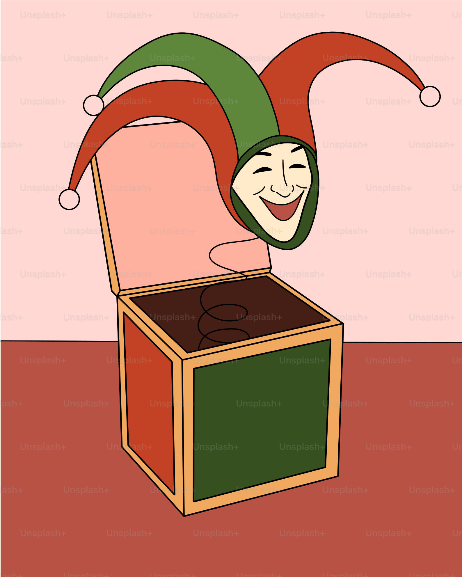 Un jack-in-the-box avec une tête de bouffon souriante