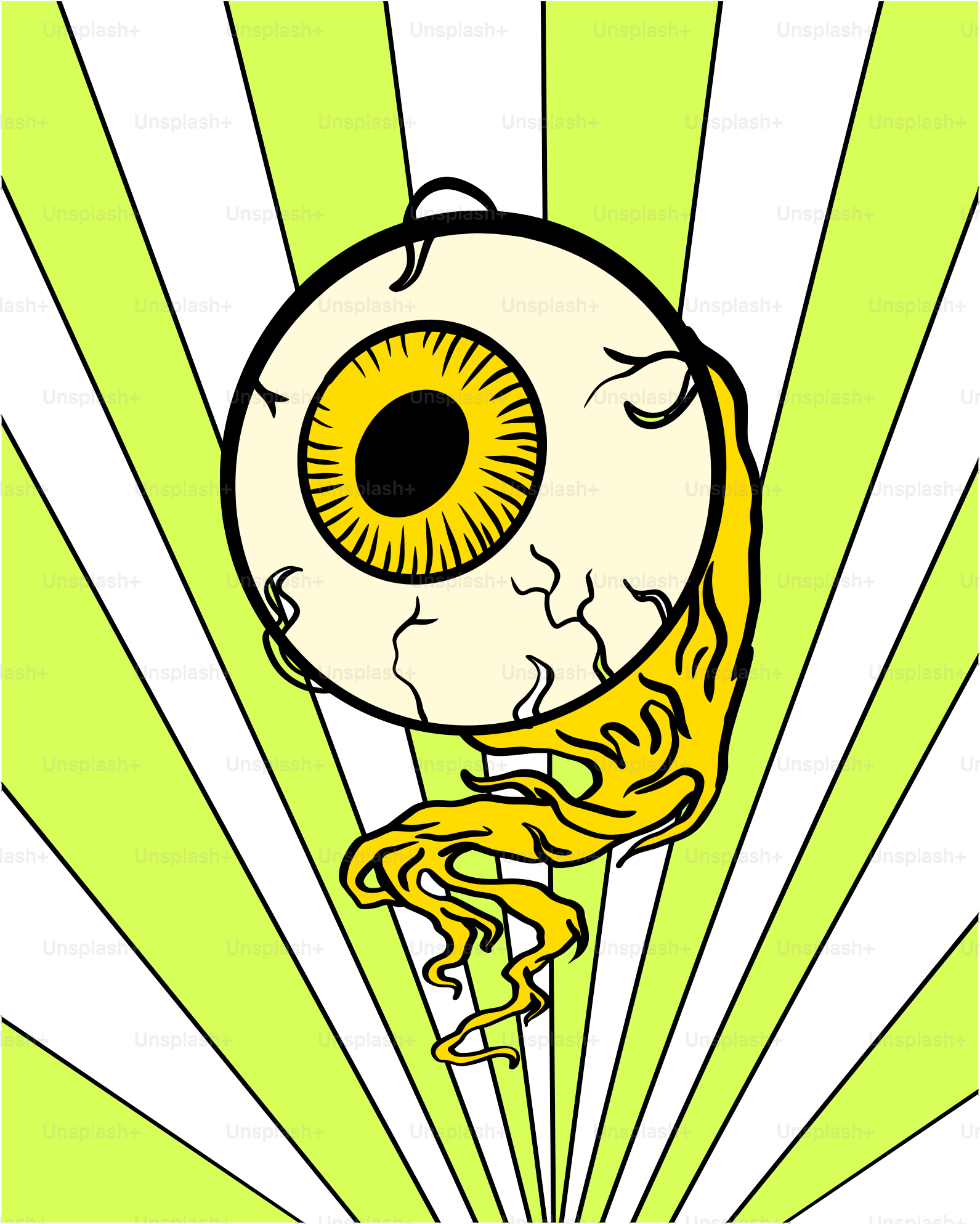 Un bulbo oculare dei cartoni animati con un'iride e una pupilla gialle.