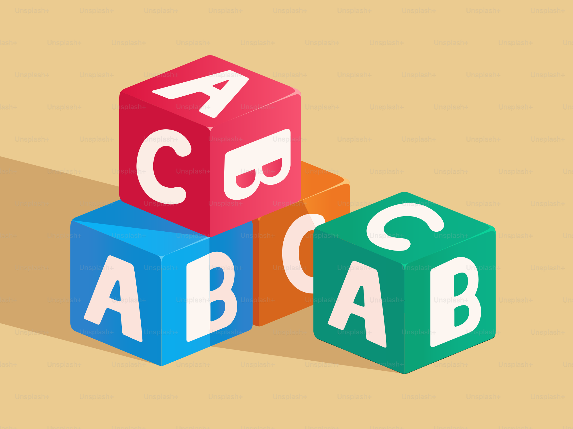 Tre blocchi colorati dell'alfabeto impilati insieme