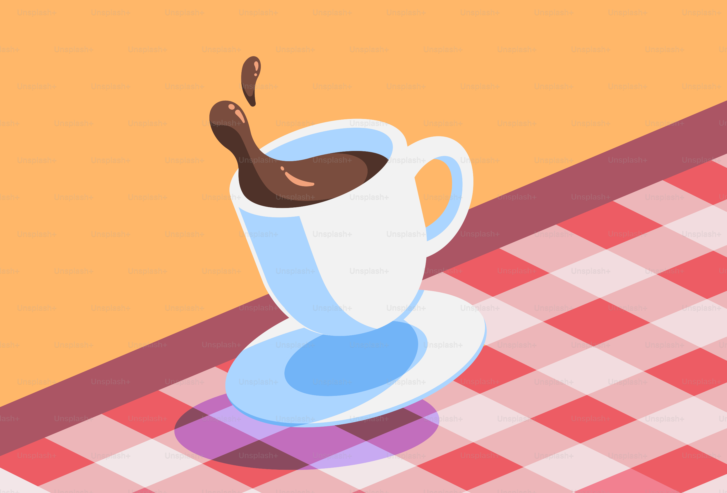 Kaffee, der aus einer weißen Tasse spritzt