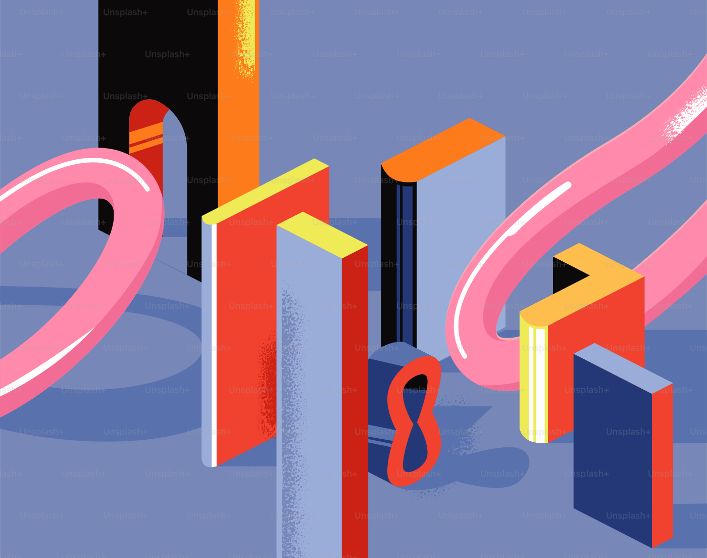 Abstract arrangement of colorful geometric shapes and numbers