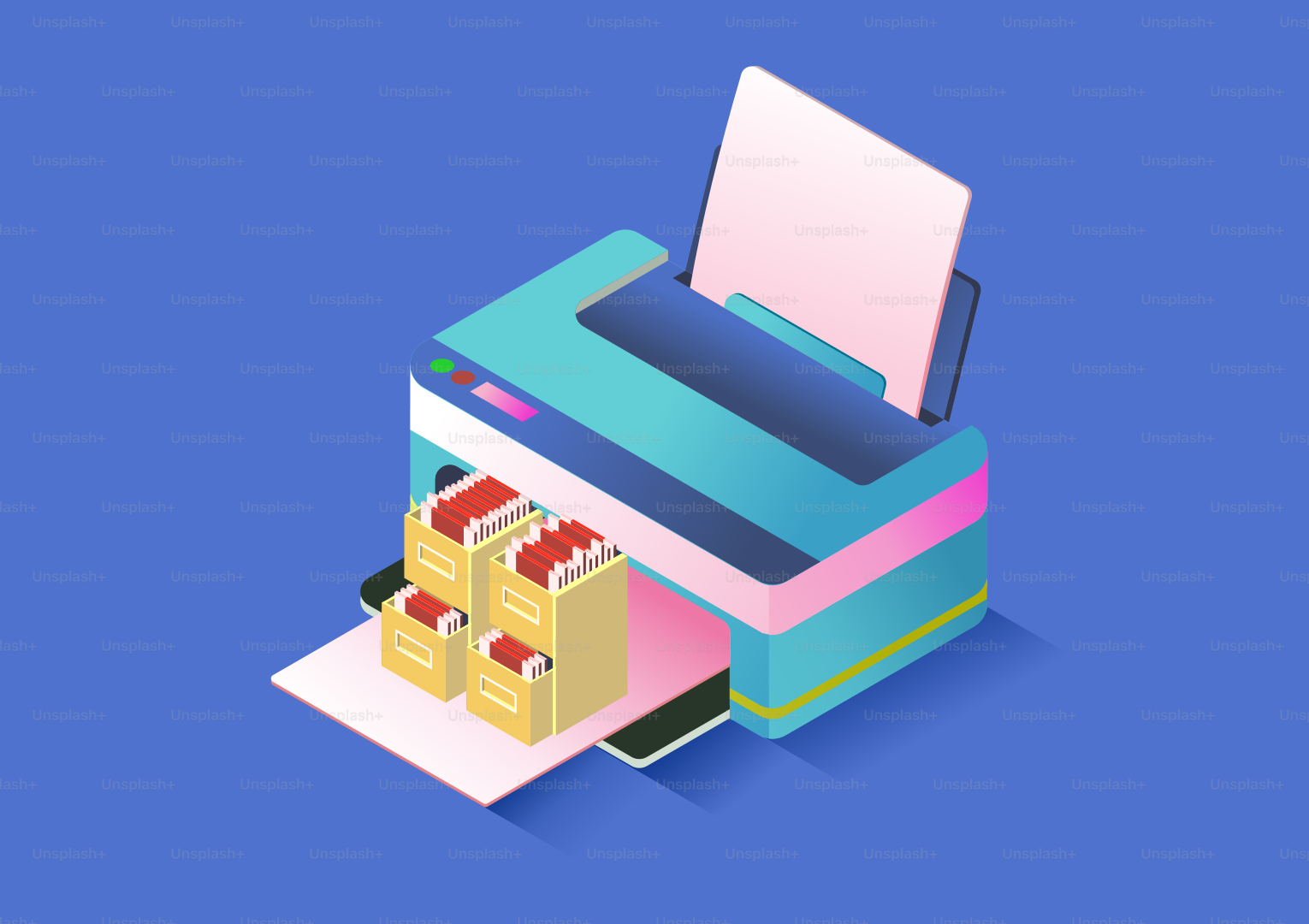 A printer with stacks of paper coming out