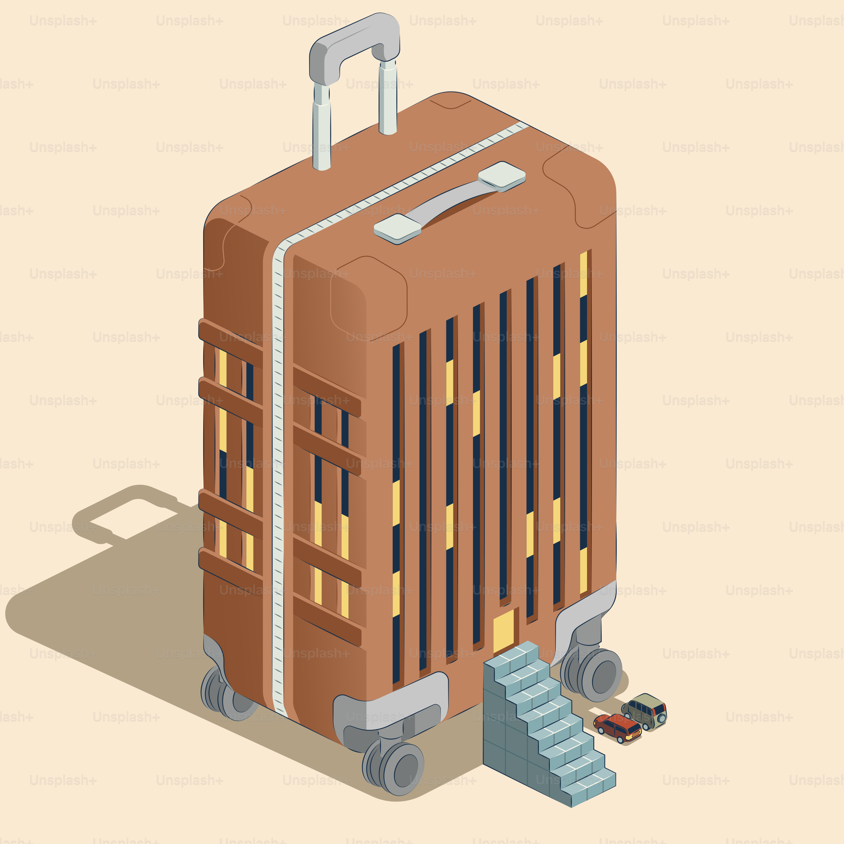 スーツケースが階段付きの建物に変身した