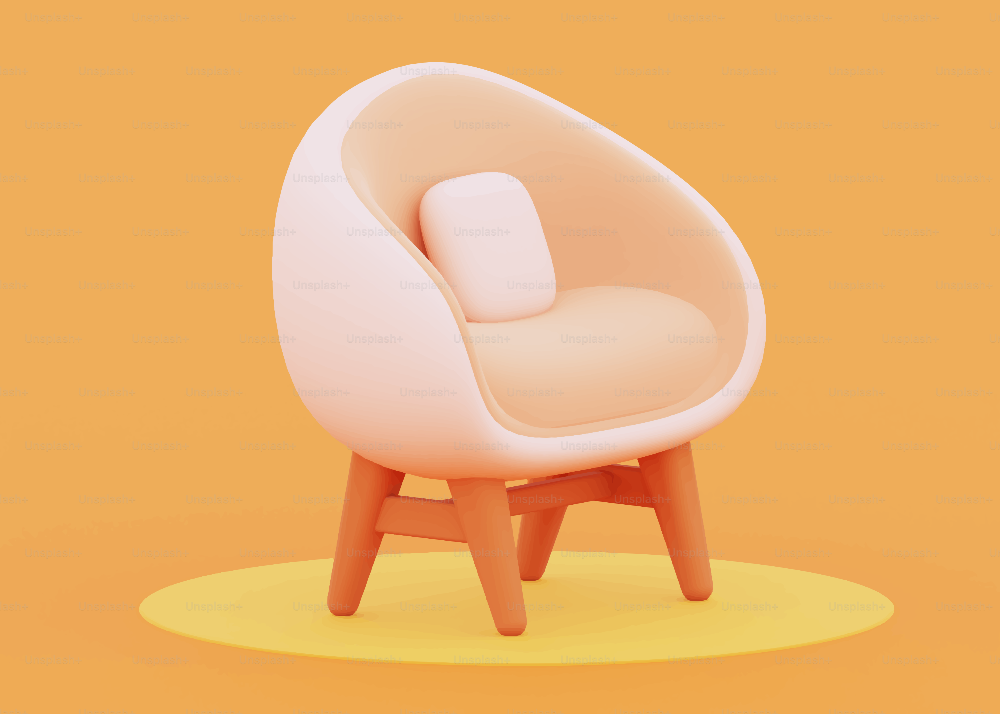 A modern, egg-shaped armchair with wooden legs.