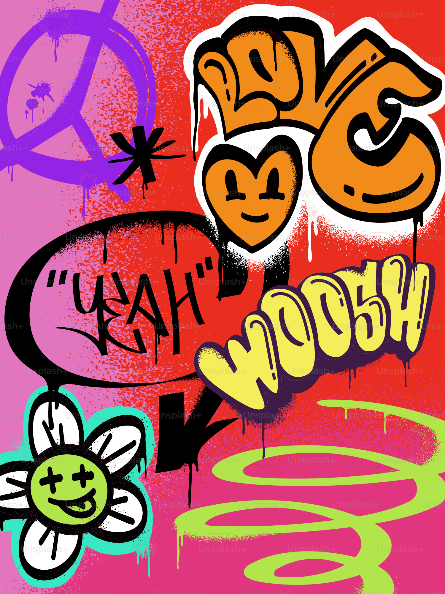 Arte de graffiti con palabras y símbolos coloridos. vector – Imagen de  Ilustración en Unsplash, image size:3000x4000