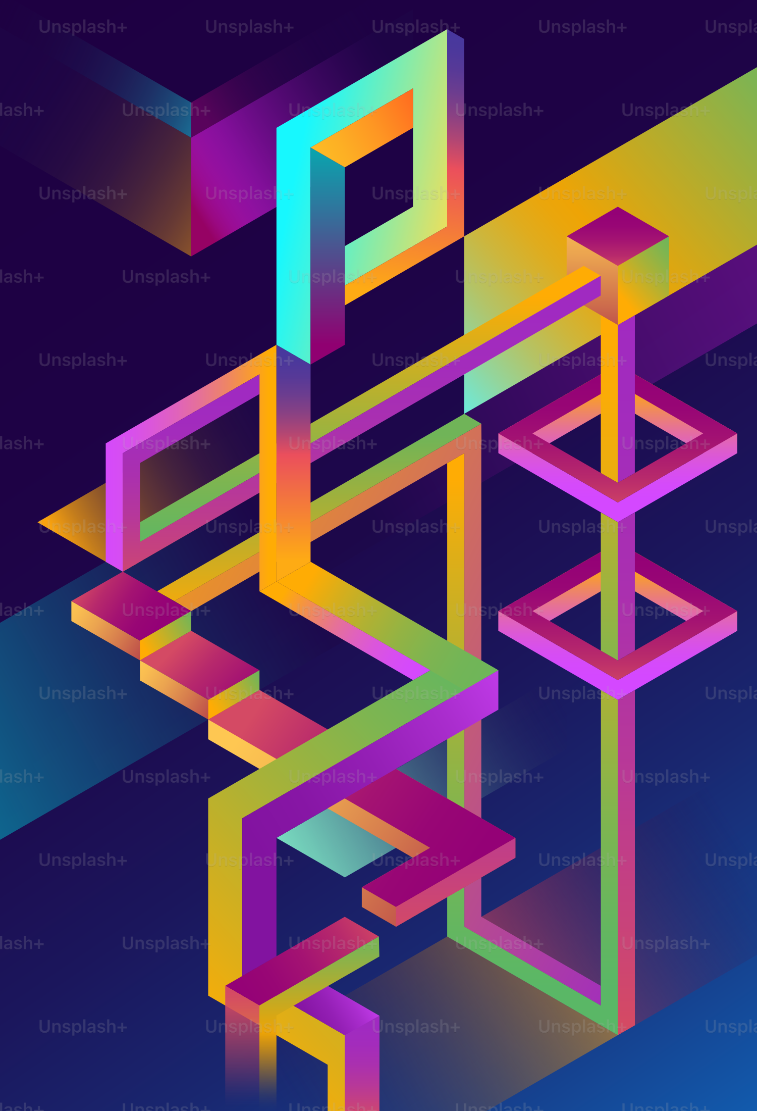 鮮やかなグラデーションカラーを持つ抽象的な幾何学的形状