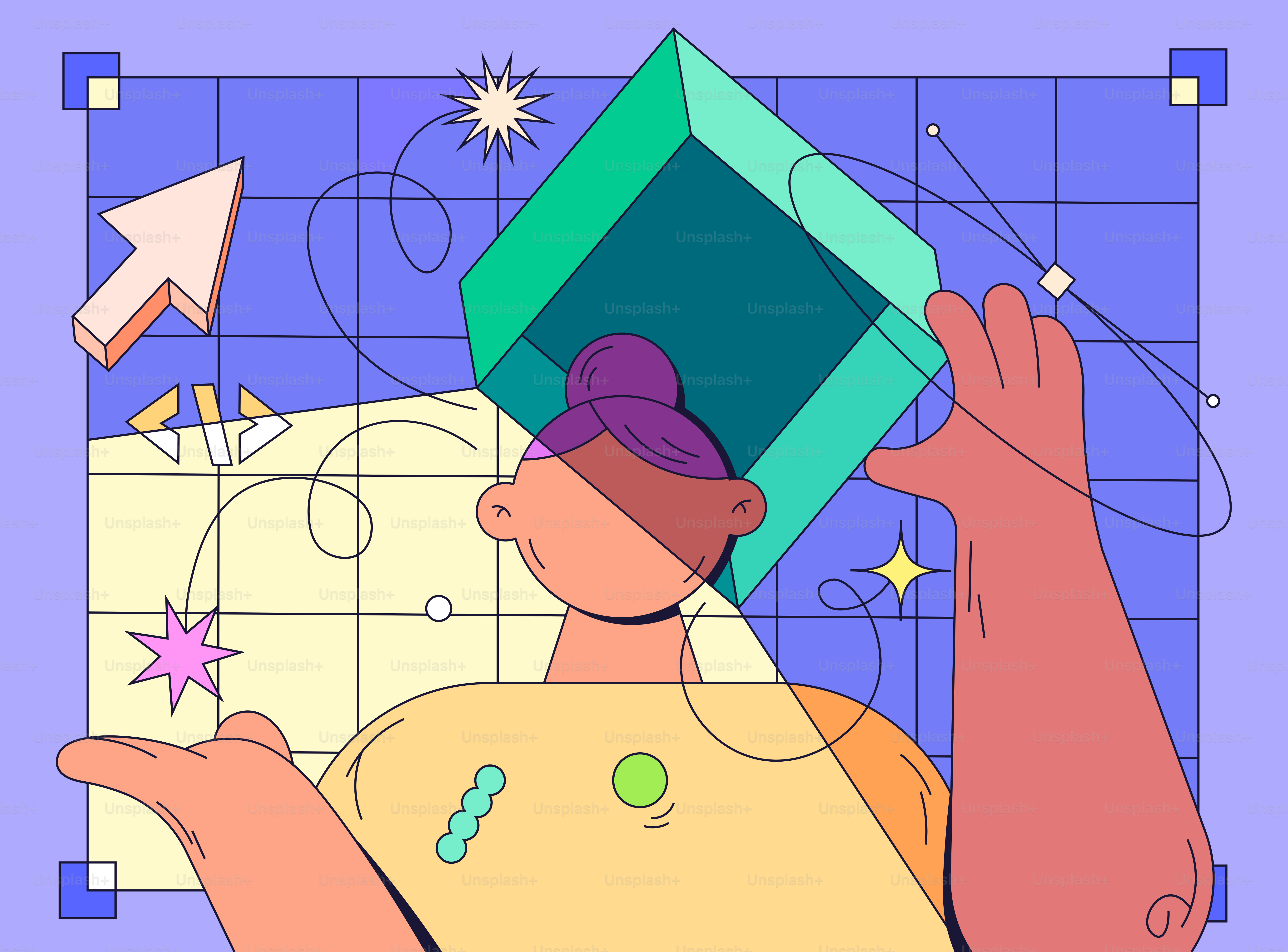 Pessoa manipulando uma forma geométrica 3D com ferramentas.