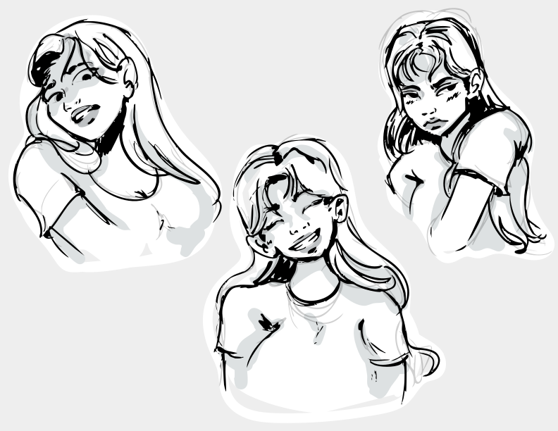 Three women with different expressions