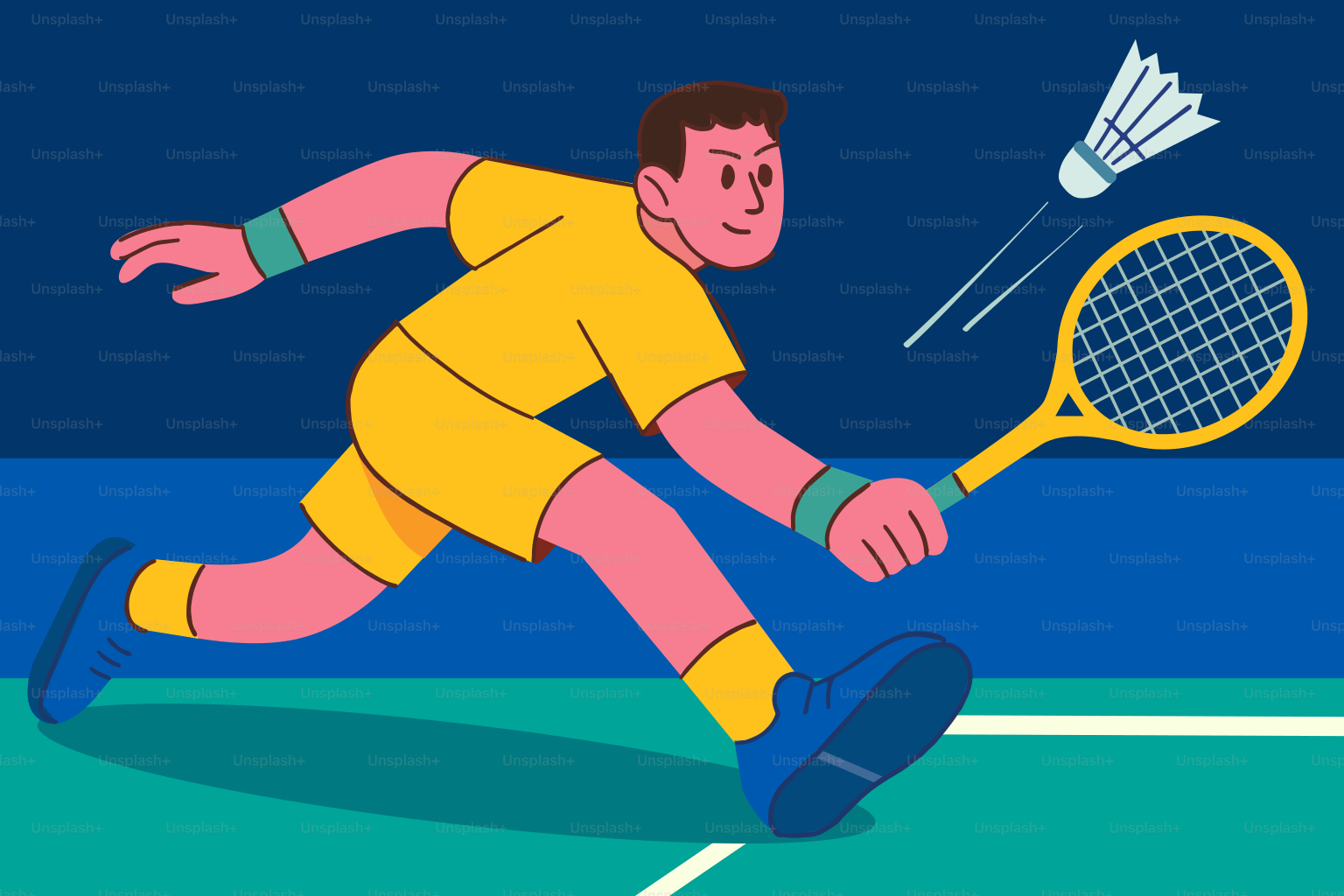 Man playing badminton with racket and shuttlecock