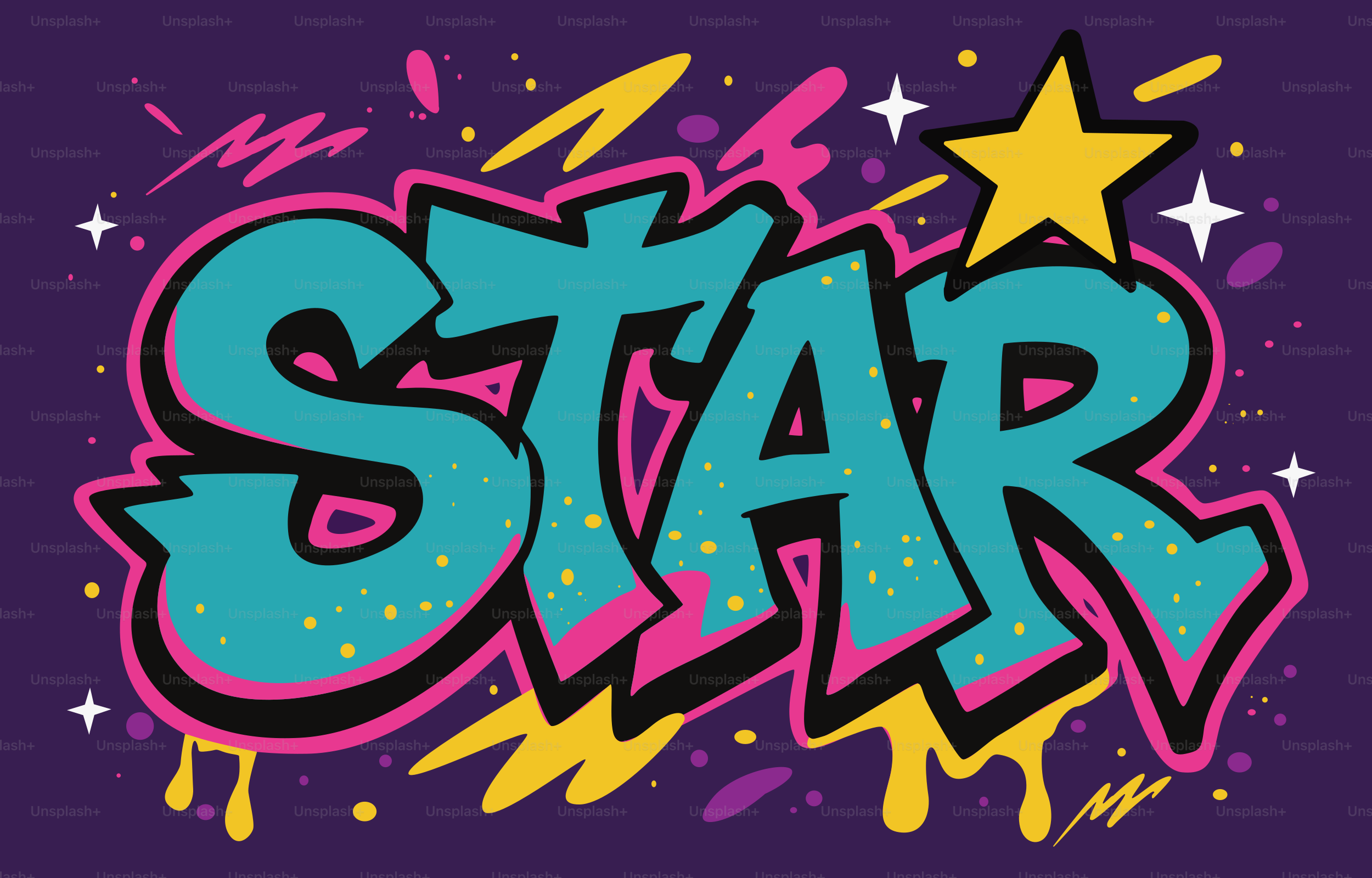 Graffiti-Kunst, die das Wort Stern mit bunten Elementen buchstabiert