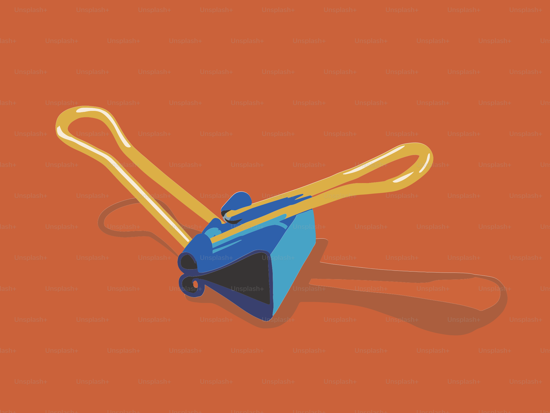 Blue binder clip with yellow handles on orange background.