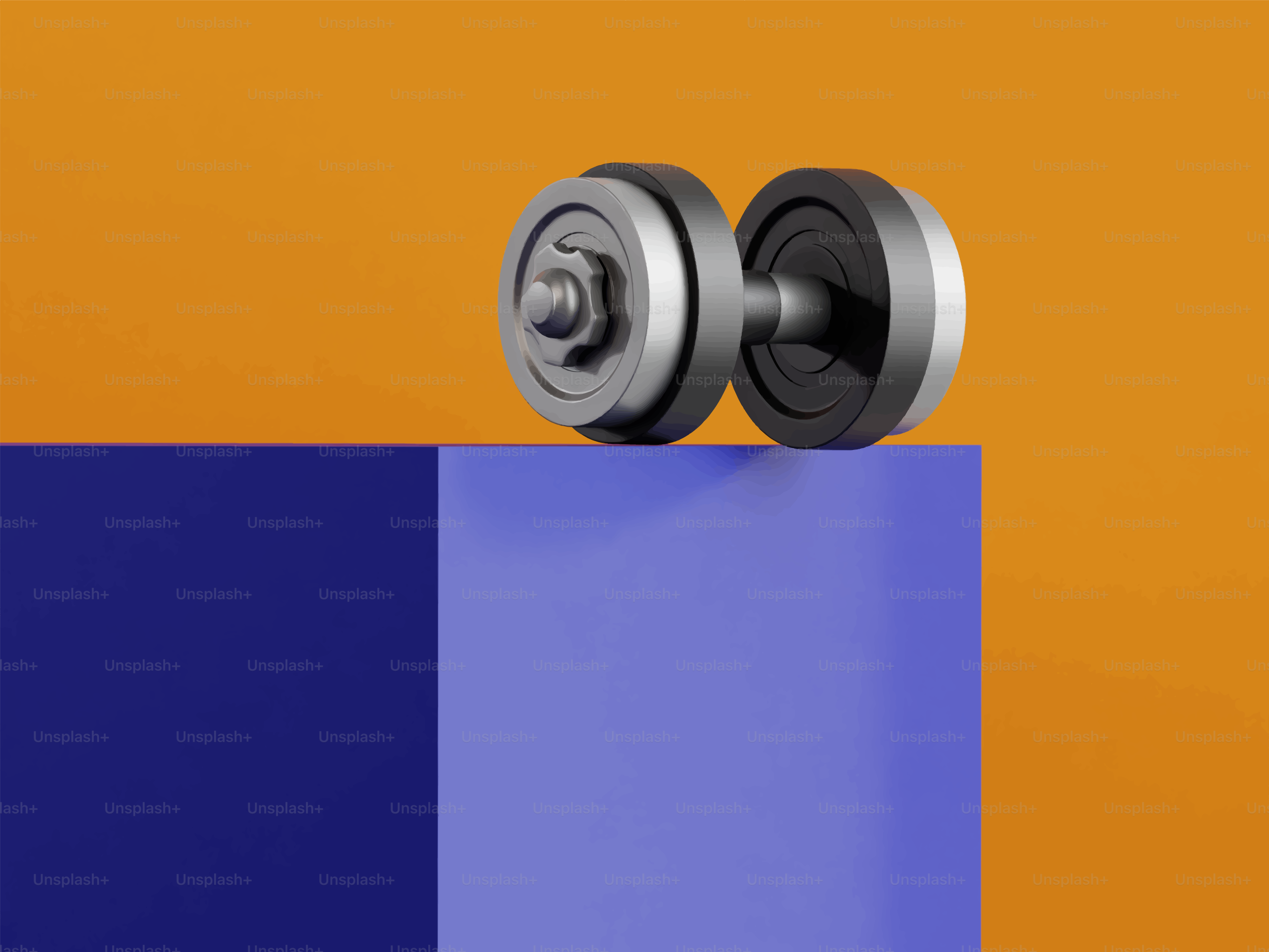 Haltere em um bloco azul com fundo laranja