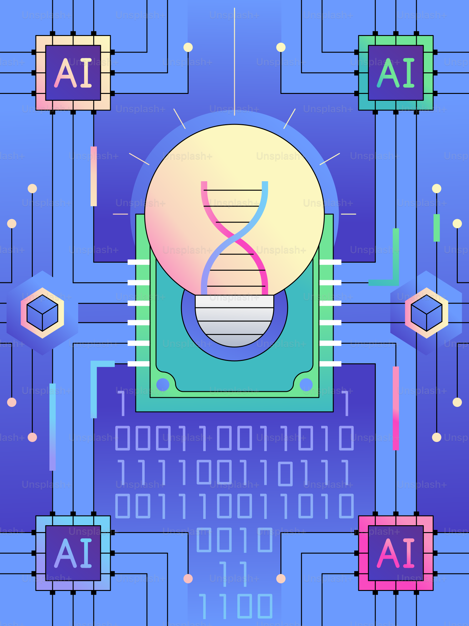 KI- und DNA-Integration mit Technologie und Binärcode