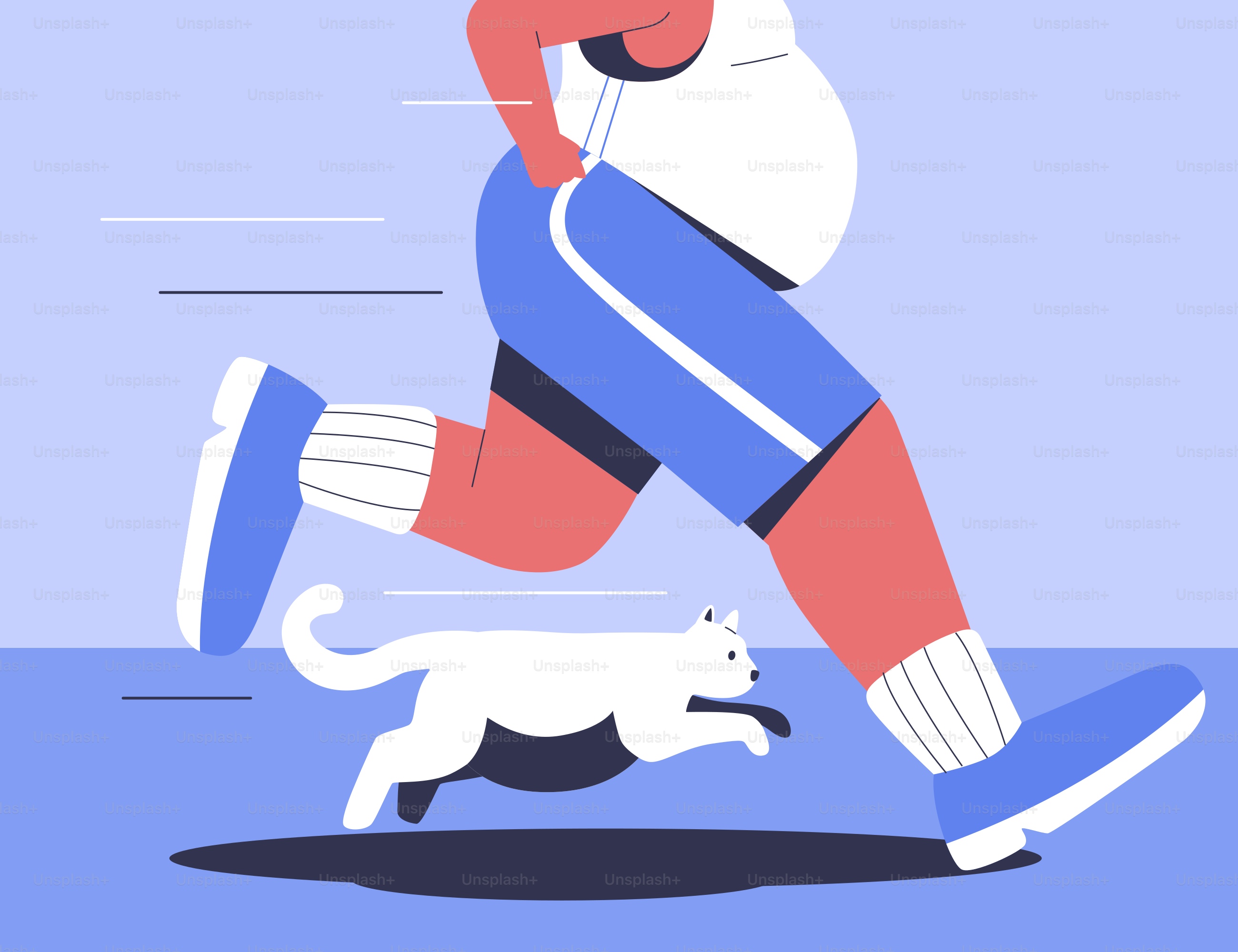 Mensch und Katze laufen zusammen im Freien