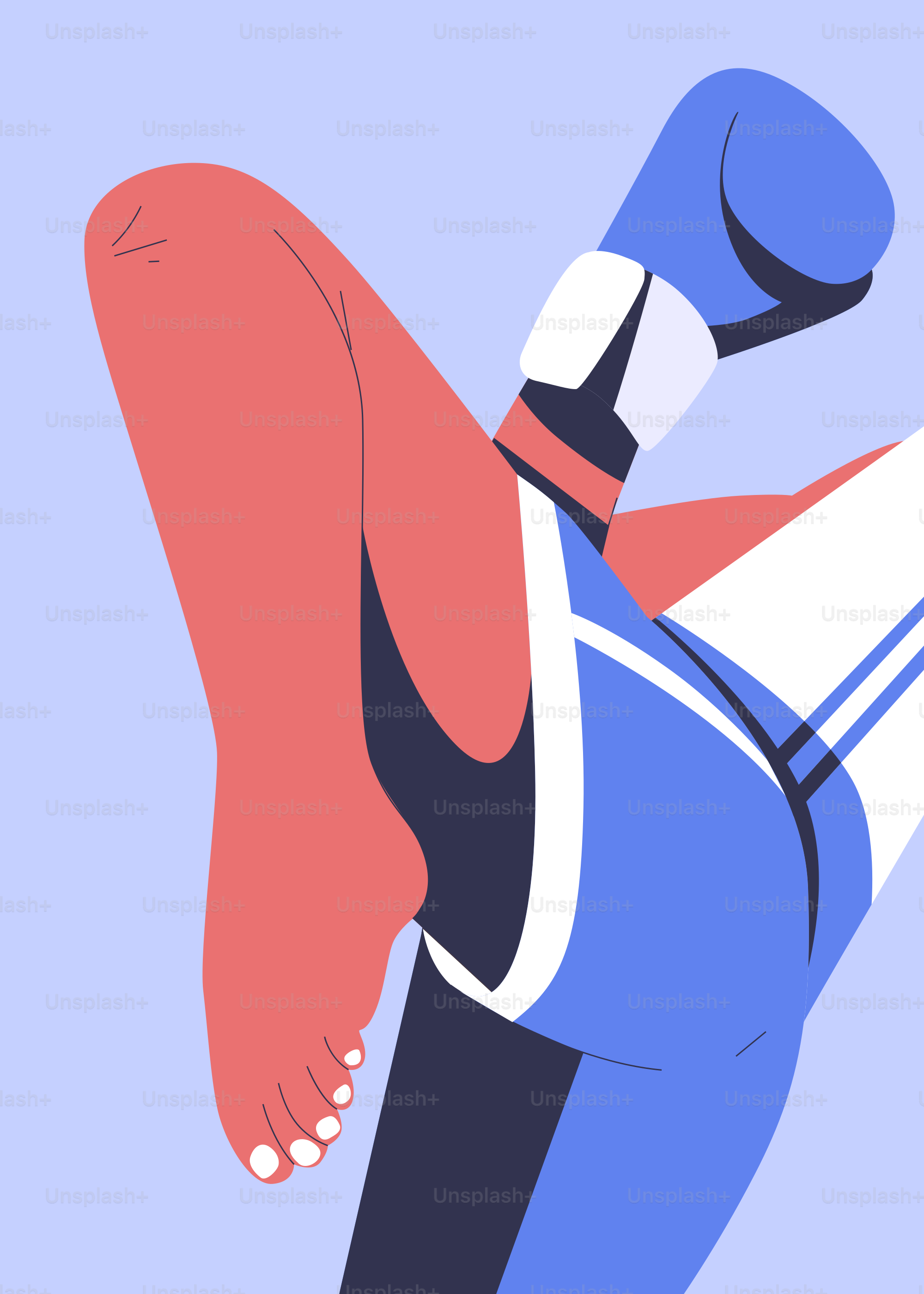 A person in blue boxing shorts and glove kicks.