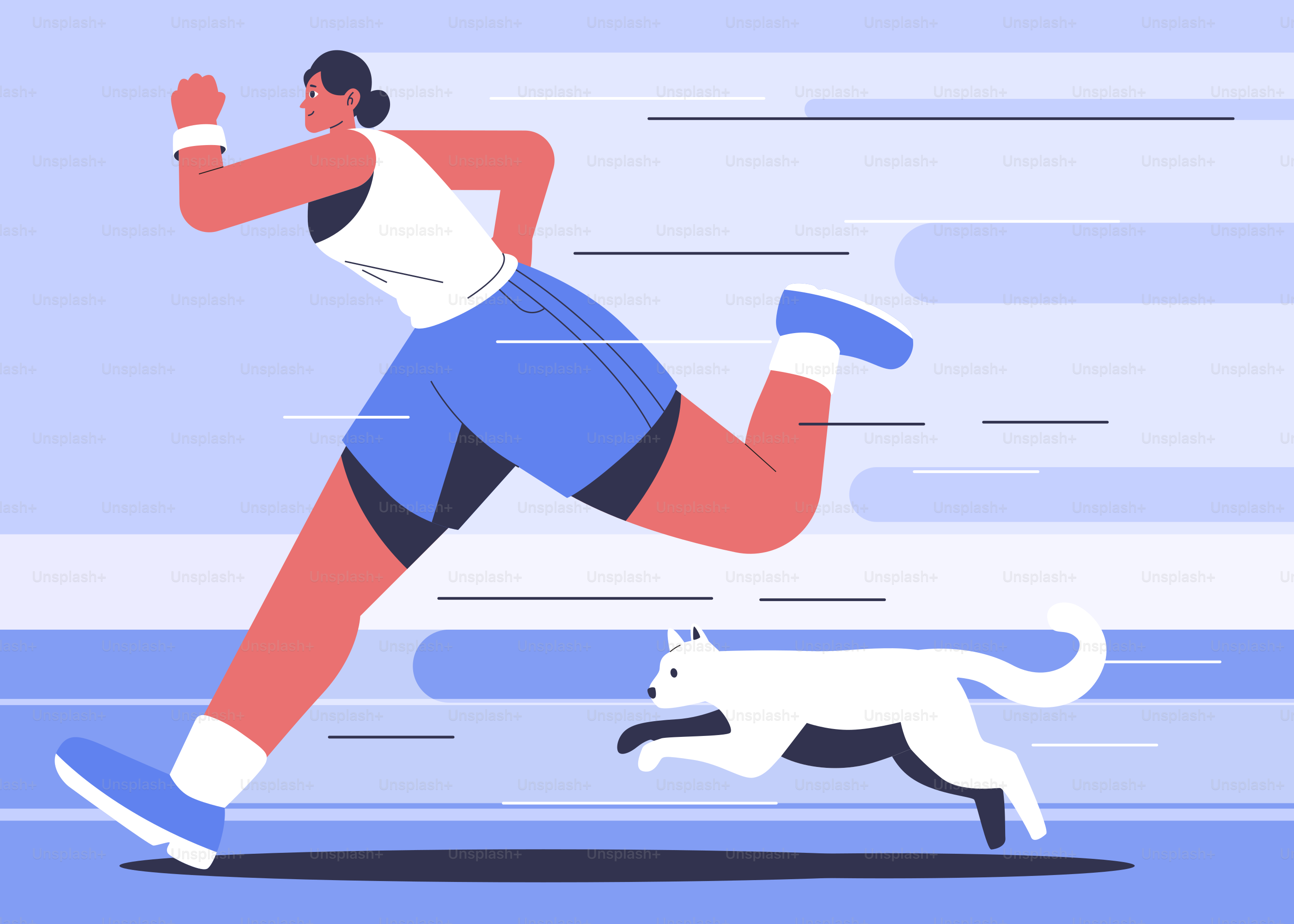 Woman running with a white cat