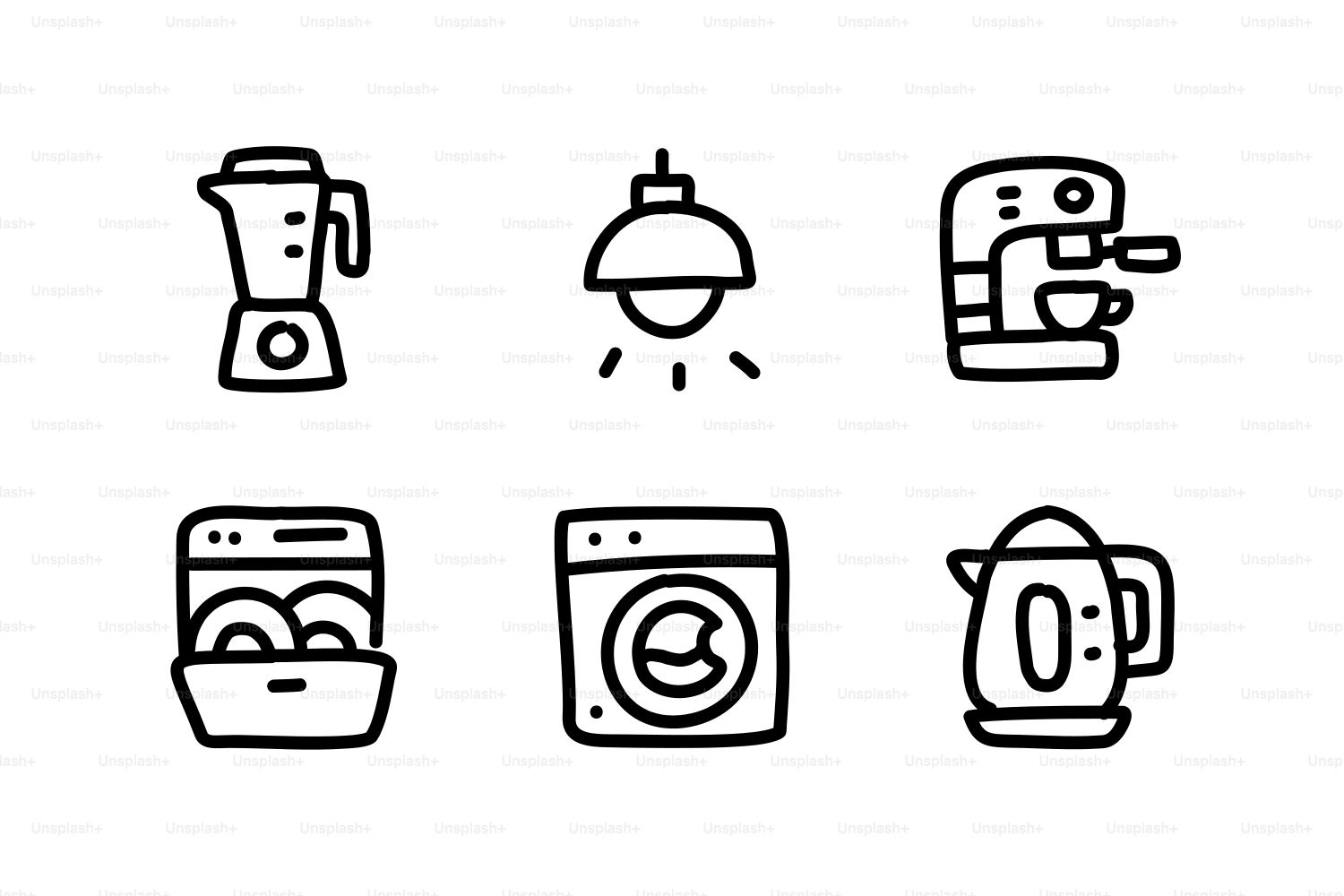 Collezione di icone di elettrodomestici da cucina disegnate a mano