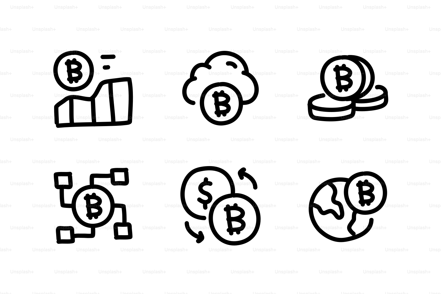 비트코인 아이콘은 성장, 클라우드, 코인, 네트워크, 거래소, 그리고 지구를 나타냅니다. 벡터 – Unsplash의 기술 이미지