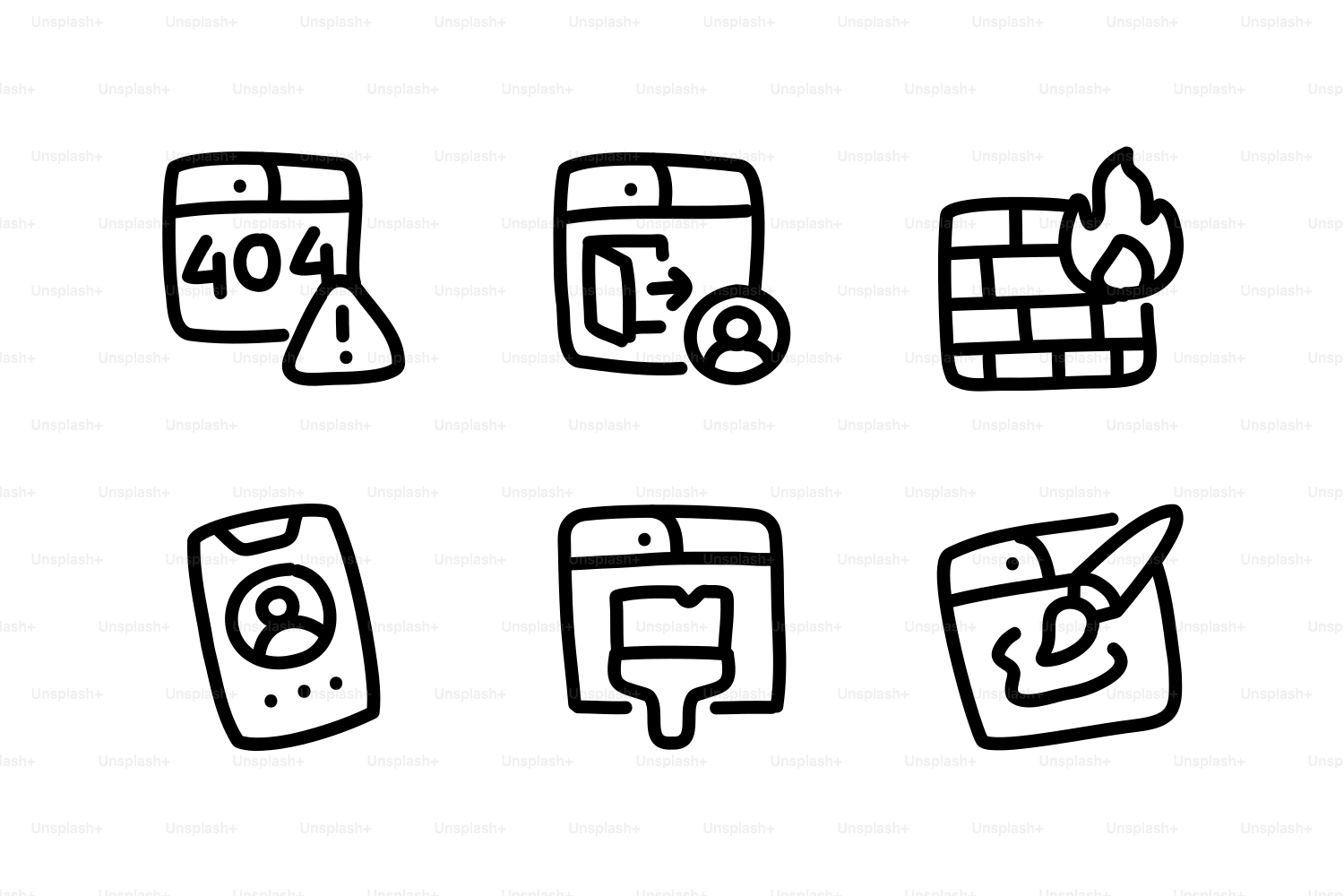 Collezione di sei icone semplici di lineline.