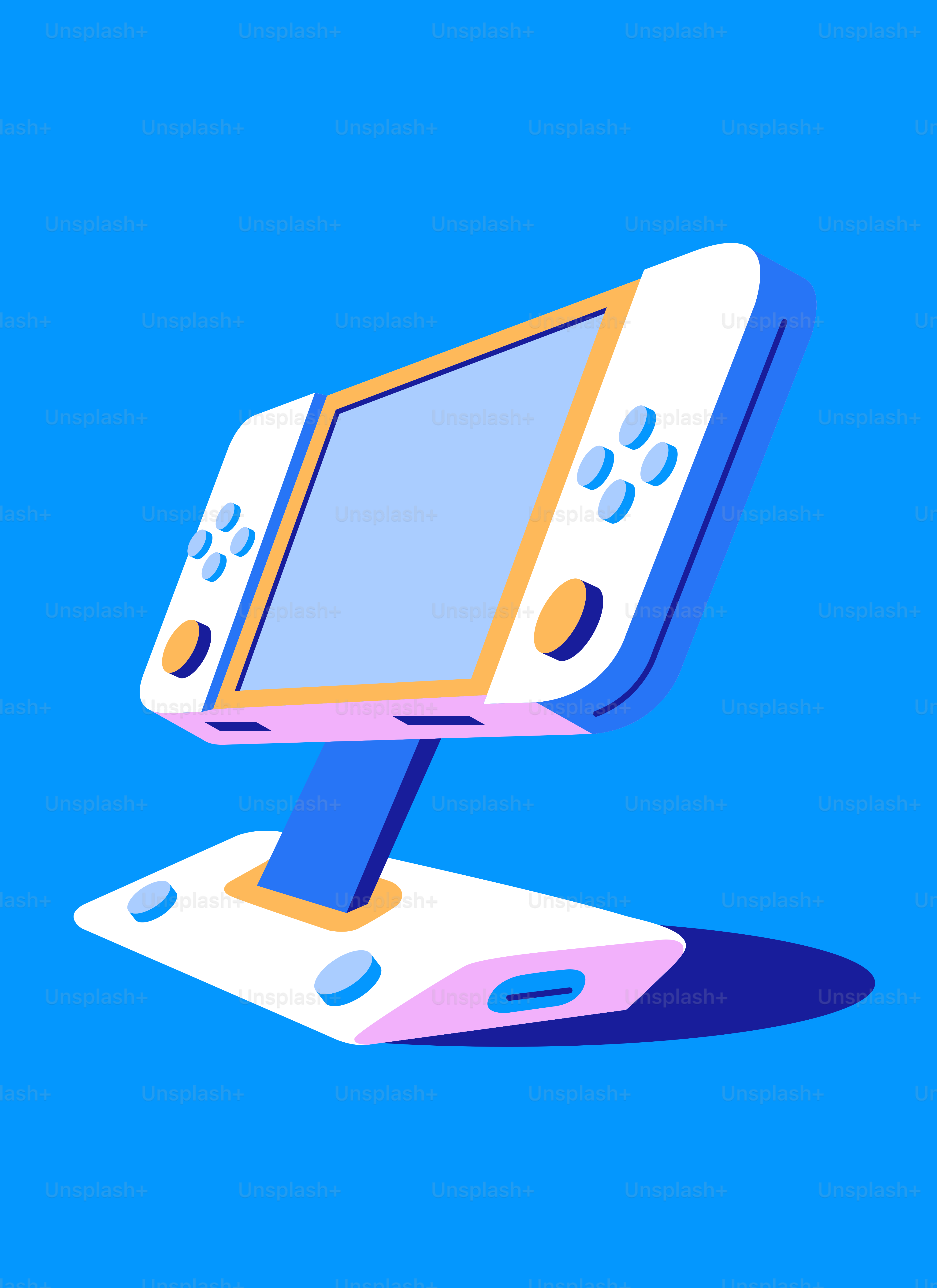 A white portable gaming console on a stand