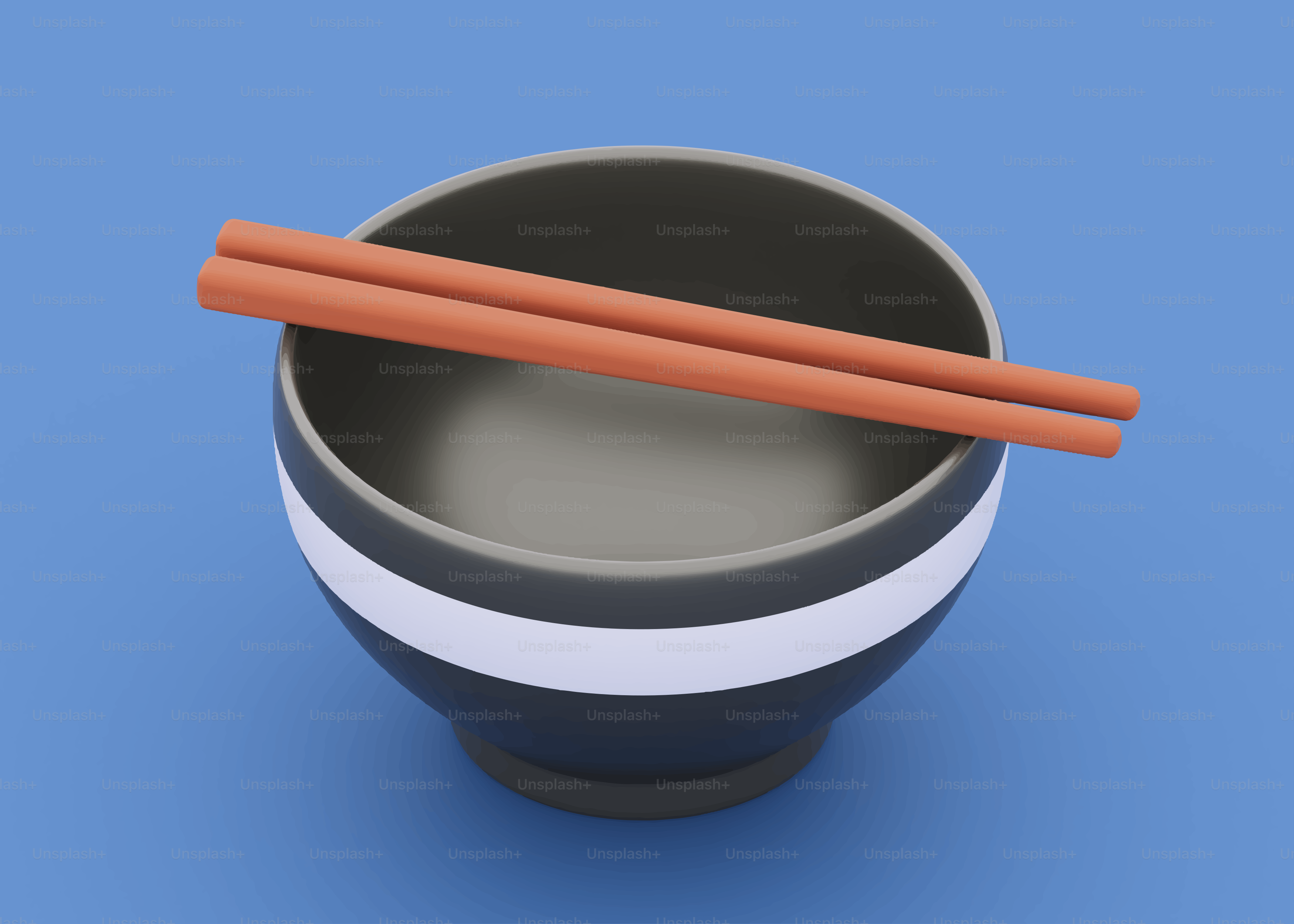 Un bol avec des baguettes sur fond bleu