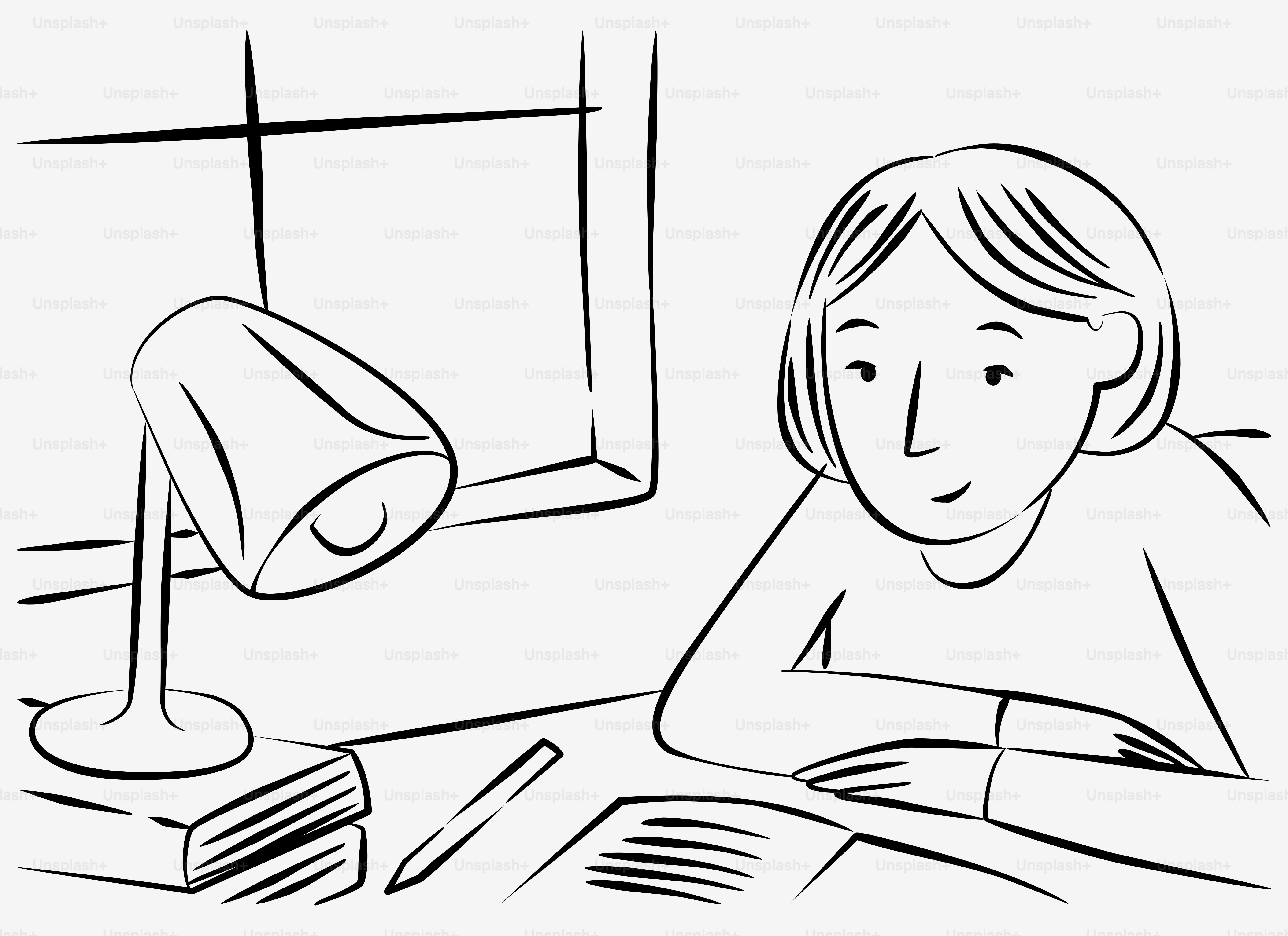 A person studying at a desk with a lamp.