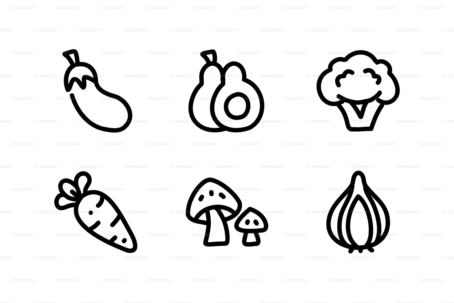 Collection of simple line art vegetables and fruits