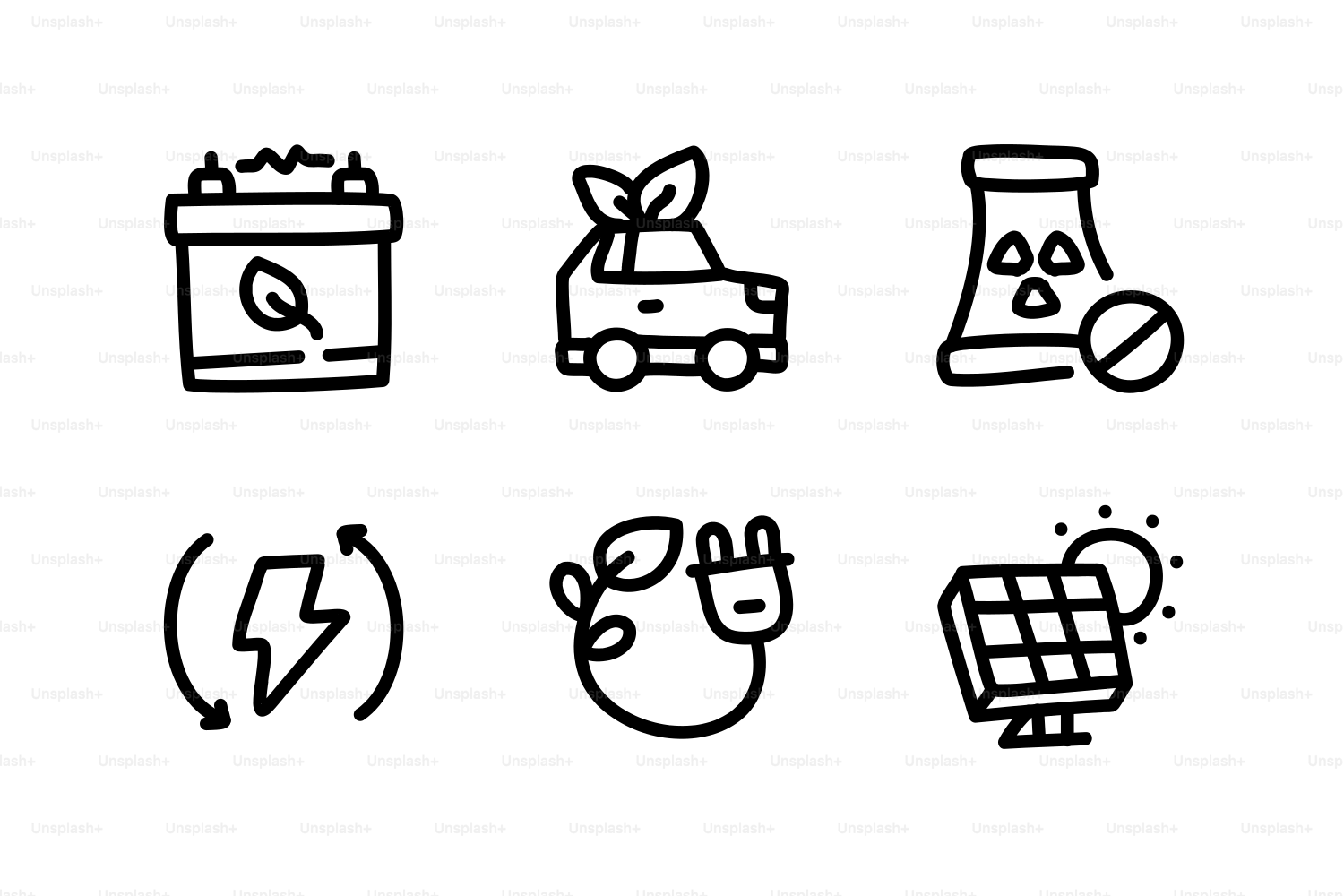 Icons representing renewable energy sources and technology