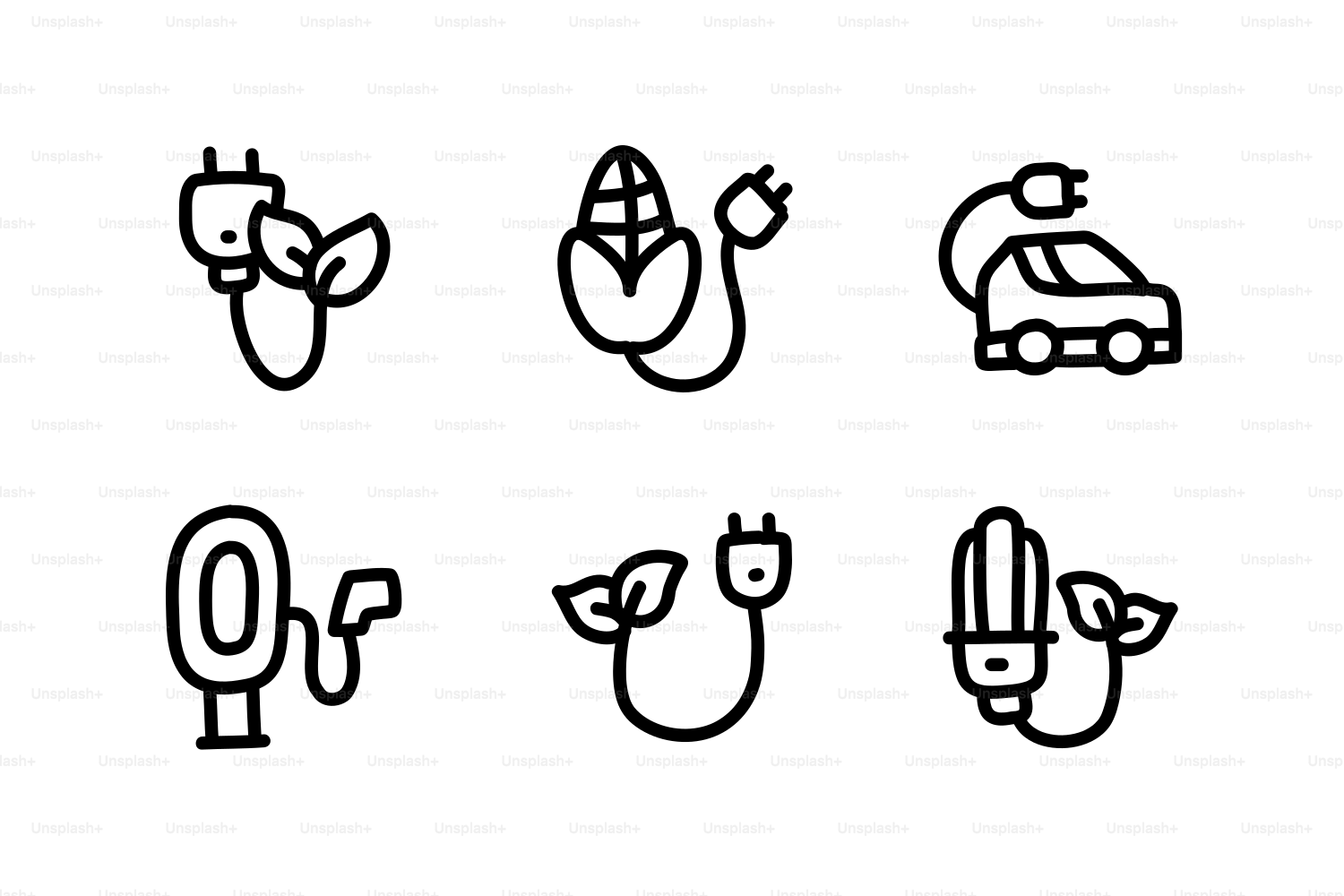 Set of icons representing green energy and sustainability.