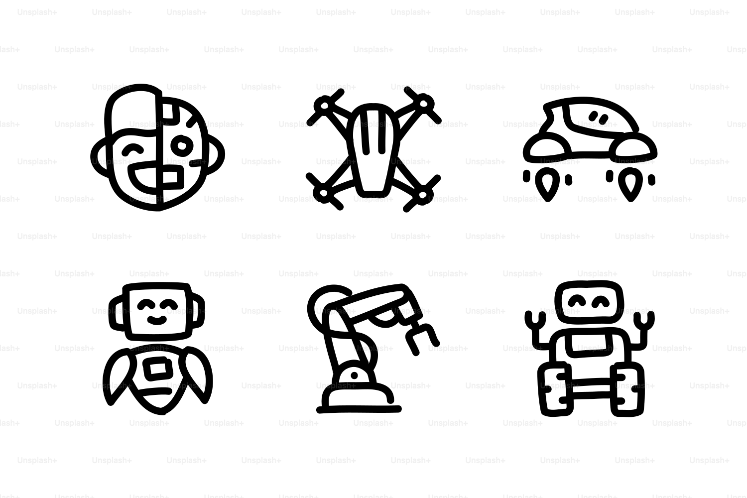 Set of icons representing robots and ai