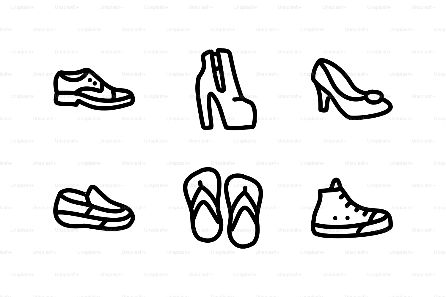 Collection de six icônes différentes de chaussures