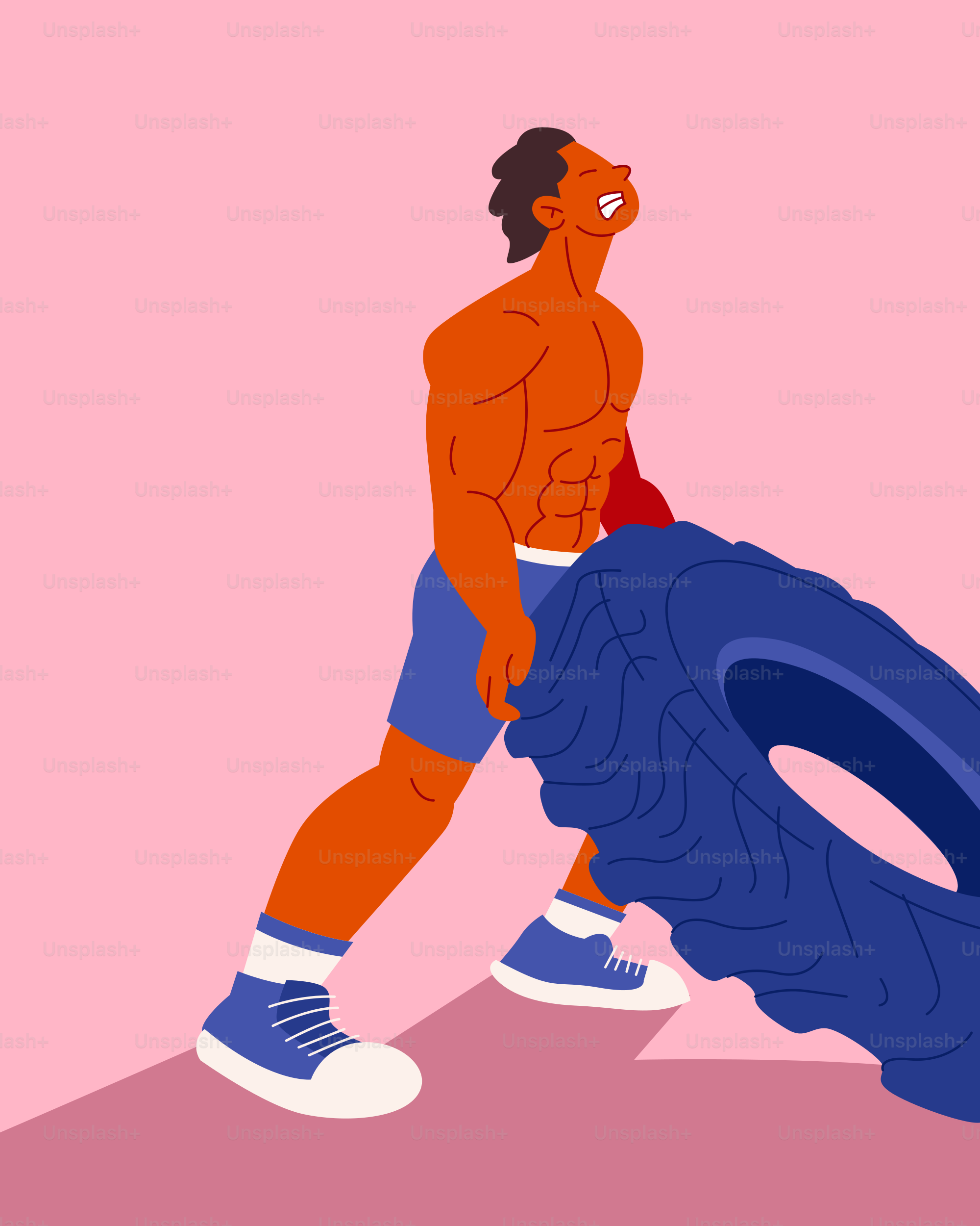 Man straining to flip a large tire