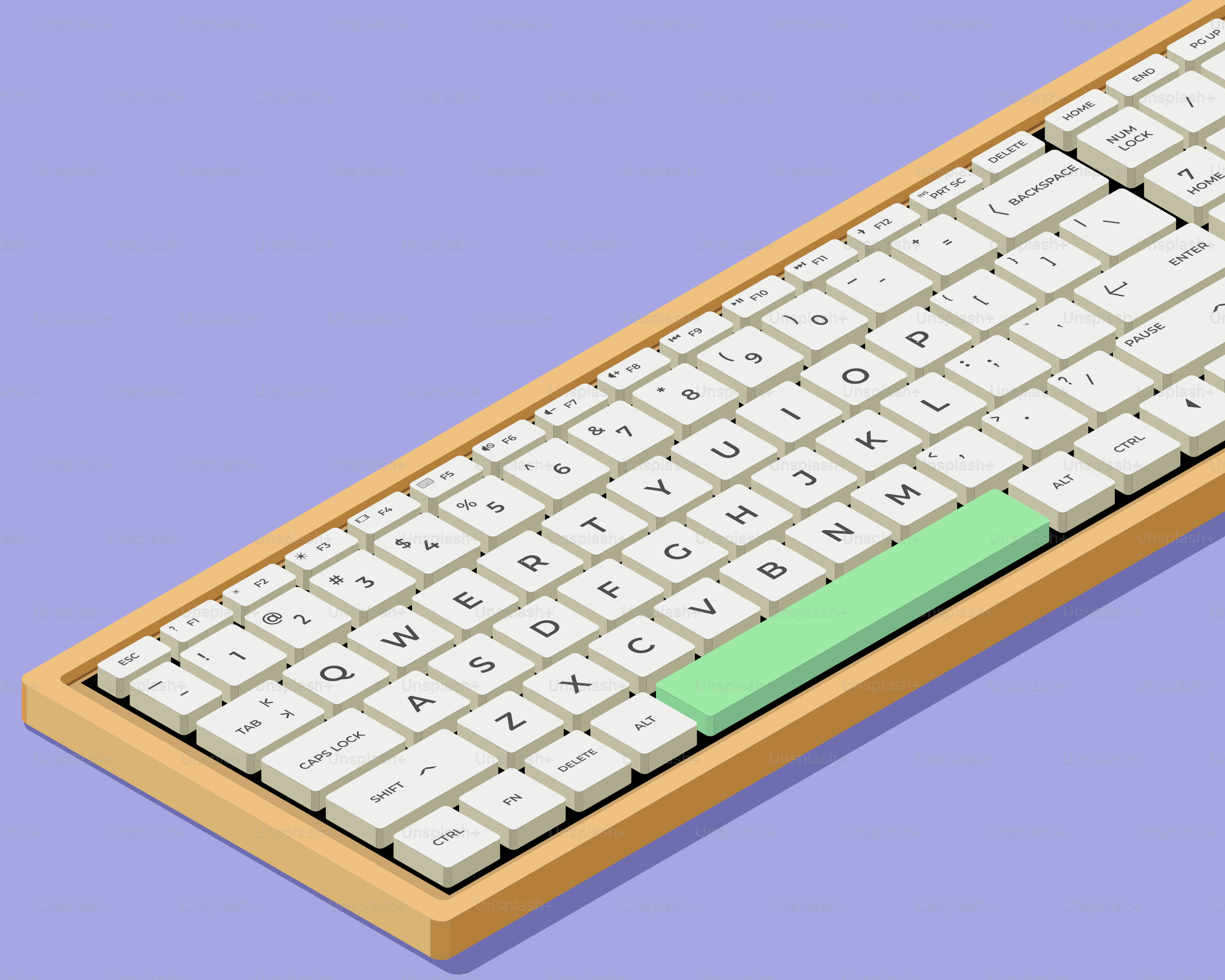 Eine helle Tastatur mit einer grünen Leertaste.